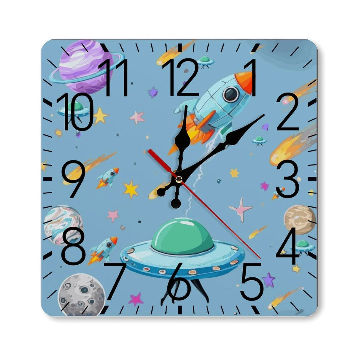 Space Wars Square Wall Clock with Numbers | Ships from USA