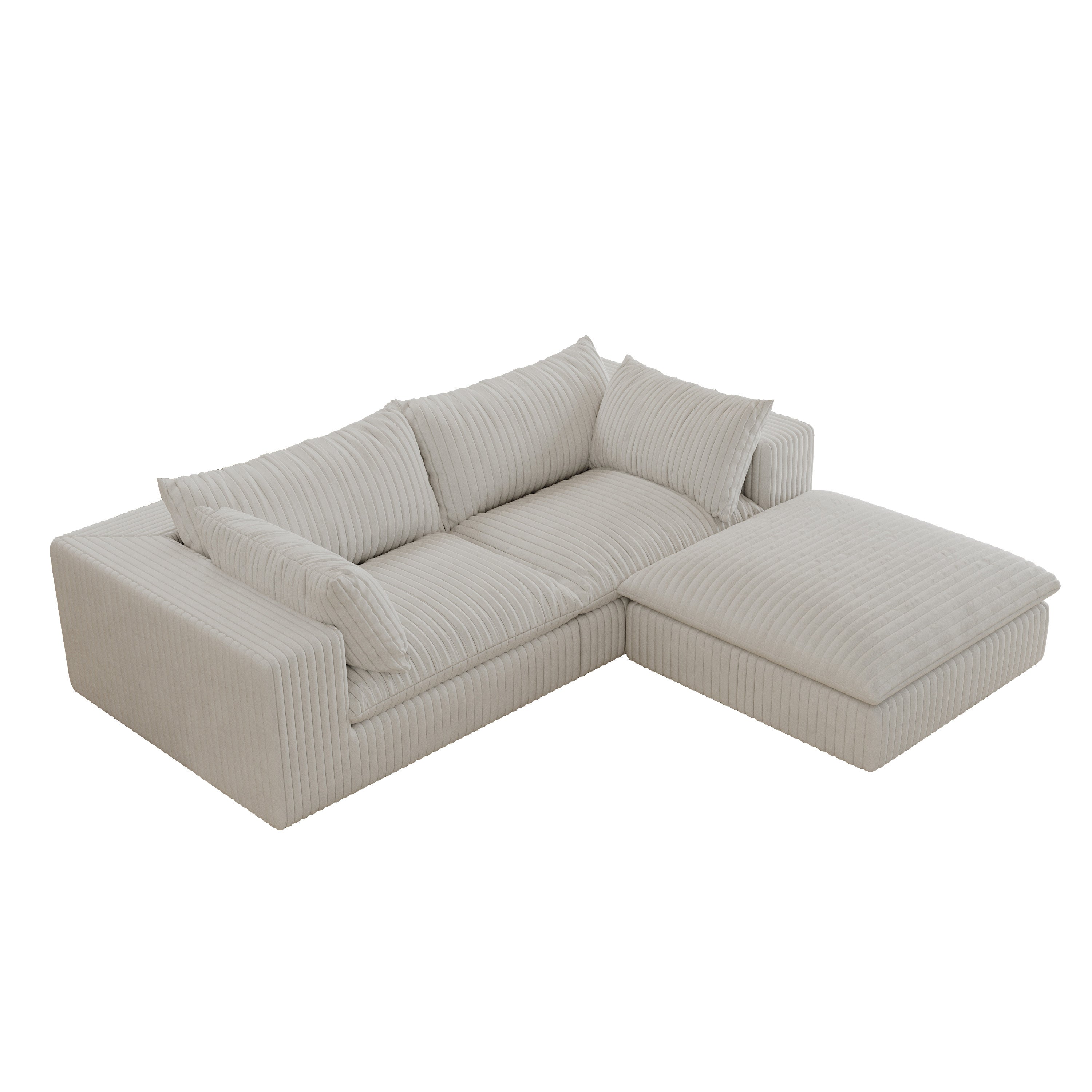 39.8' Cloud Sofa,Corduroy Fabric,Deep Seat Couches,Double-layer design,Removable  Cushion,No Assembly, DIY Combination for Living room, Bedroom,Conference room ,Apartment,White