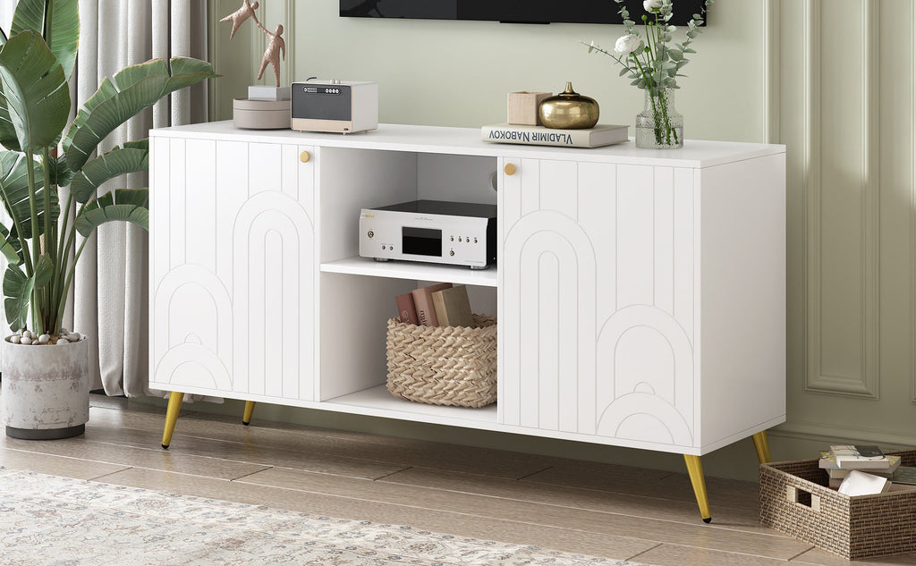 U-Can Modern TV Stand for TVs up to 55 Inches, Entertainment Center Media Console,Adjustable Shelf, Metal Legs, Handles and Anti-tip Device for Living room