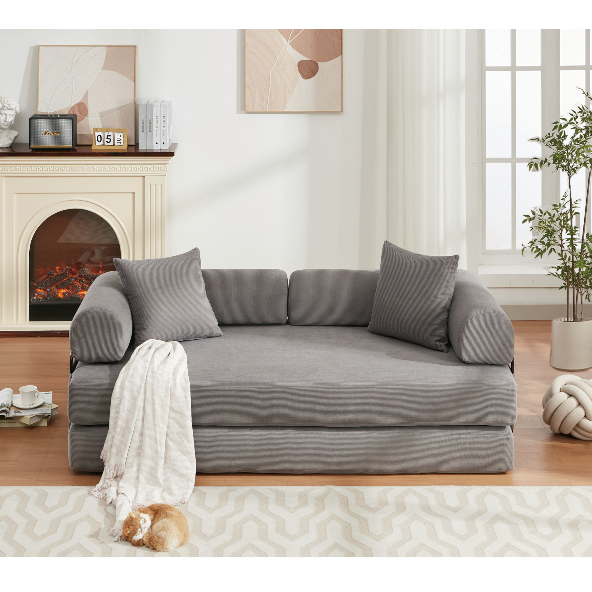 [NEW ARRIVED] [VIDEO PROVIDED] 78.5' Folding Convertible Out Sleeper Sofa Bed,4-in-1 DIY Combination Convertible Sofa,3 seat, Folding  Sofa, King Size , Bedroom,Apartment,Corduroy,Gray