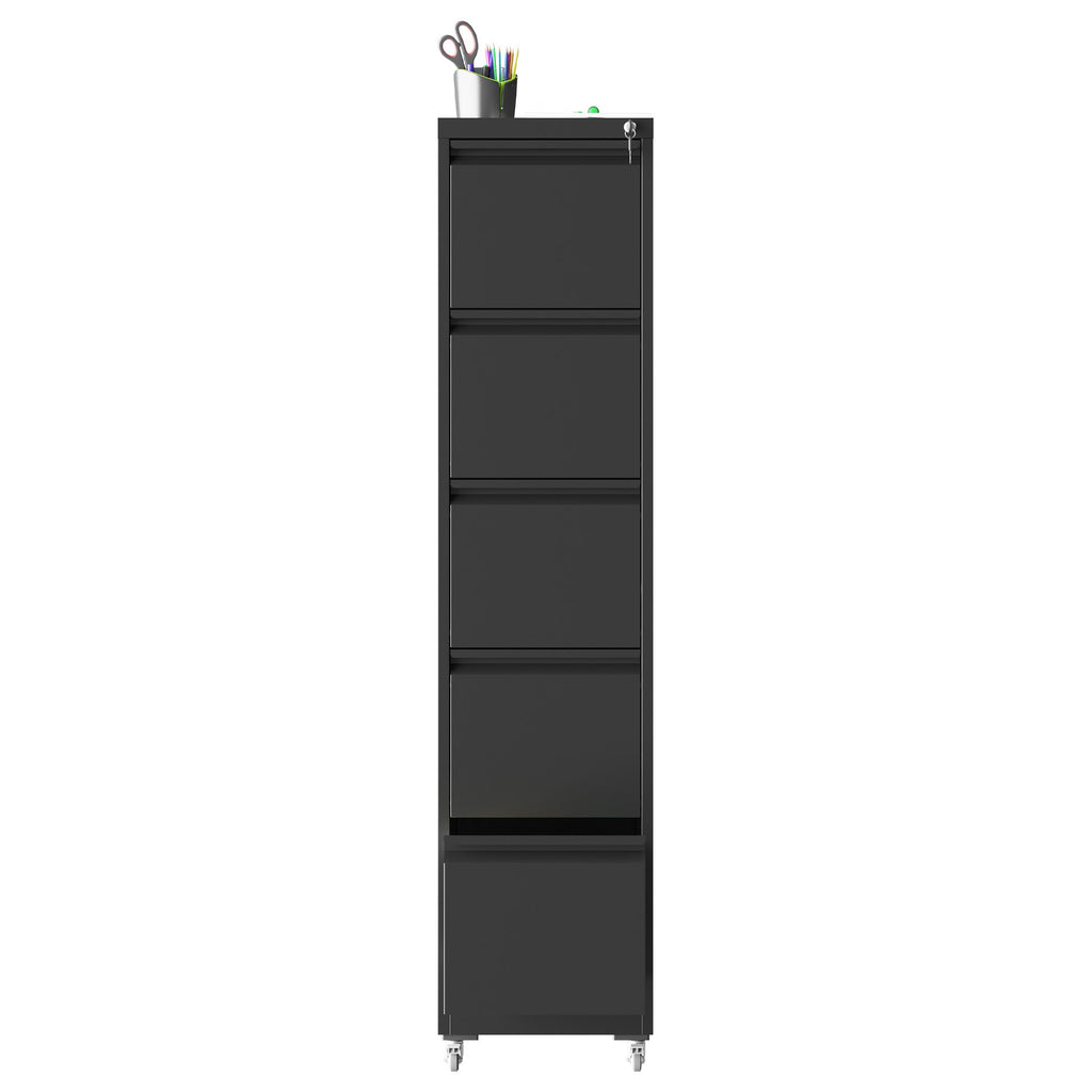 Heavy Duty Black Metal 5 Drawer Vertical File Cabinet with Lock and Wheels for Home Office