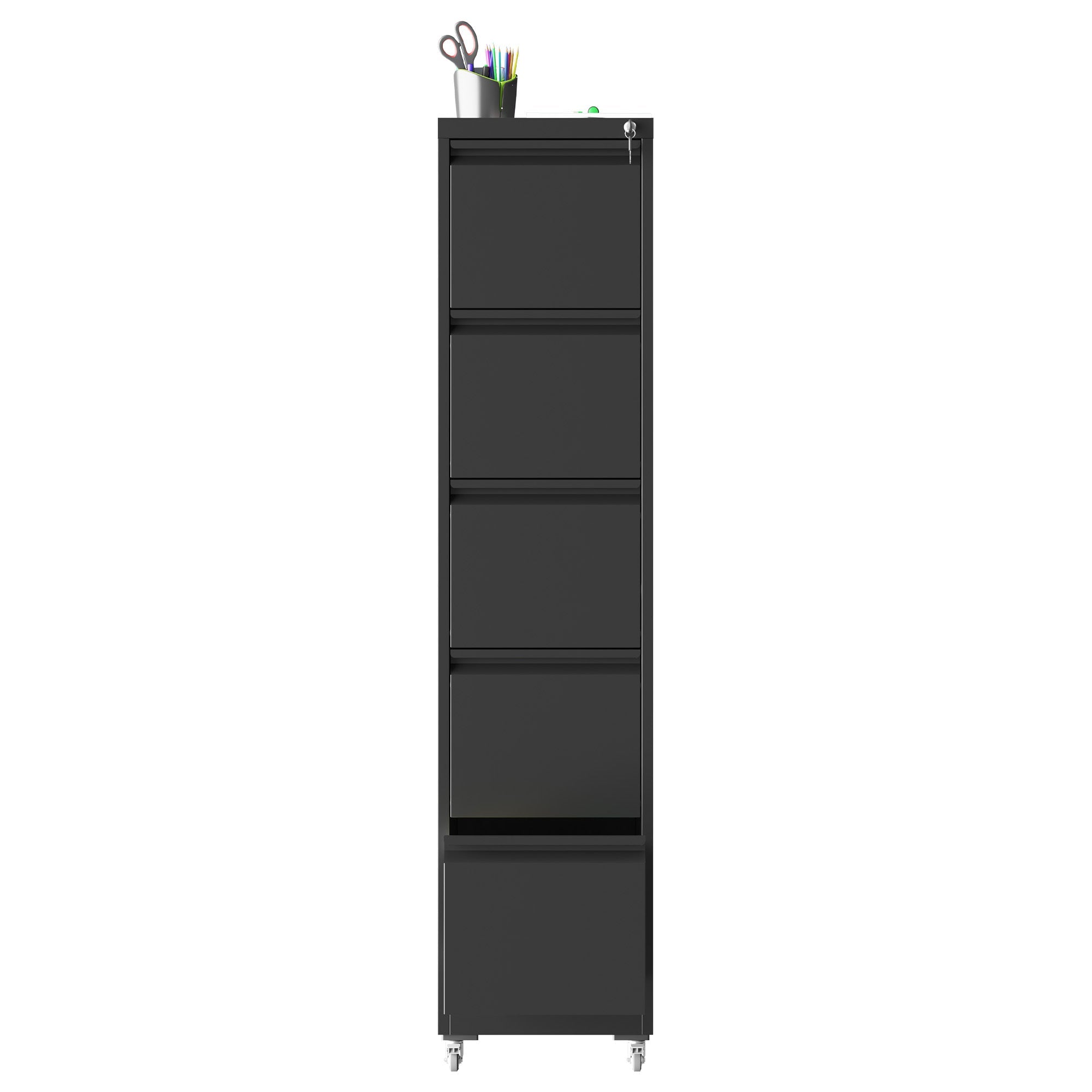 Heavy Duty Black Metal 5 Drawer Vertical File Cabinet with Lock and Wheels for Home Office