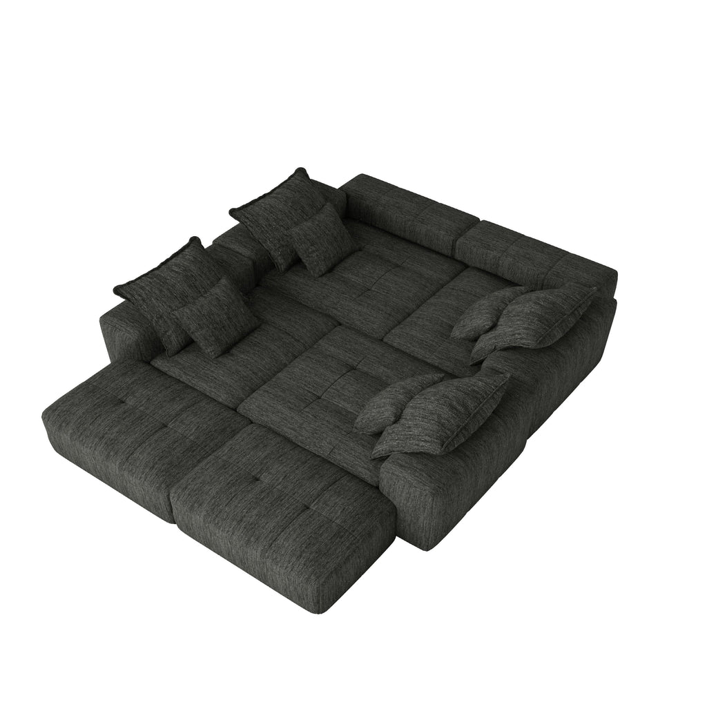 Modern Oversized Modular Sectional Sofa, Sparkling Chenille Fabric Soft Cushion Sofa with 8 Pillows, 8 PCS DIY Combination Tufted Sofa, No Assembly Required, BLACK