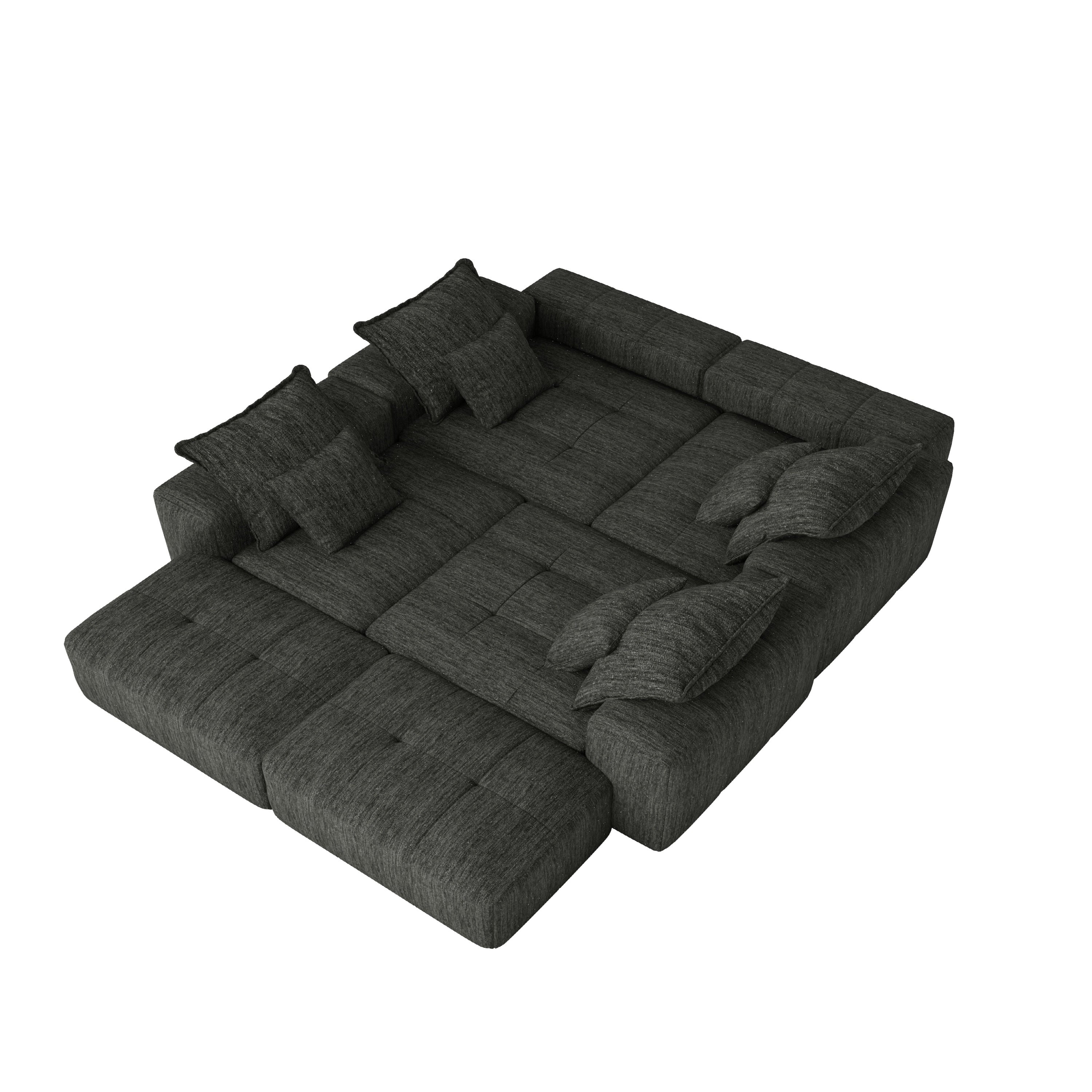 Modern Oversized Modular Sectional Sofa, Sparkling Chenille Fabric Soft Cushion Sofa with 8 Pillows, 8 PCS DIY Combination Tufted Sofa, No Assembly Required, BLACK
