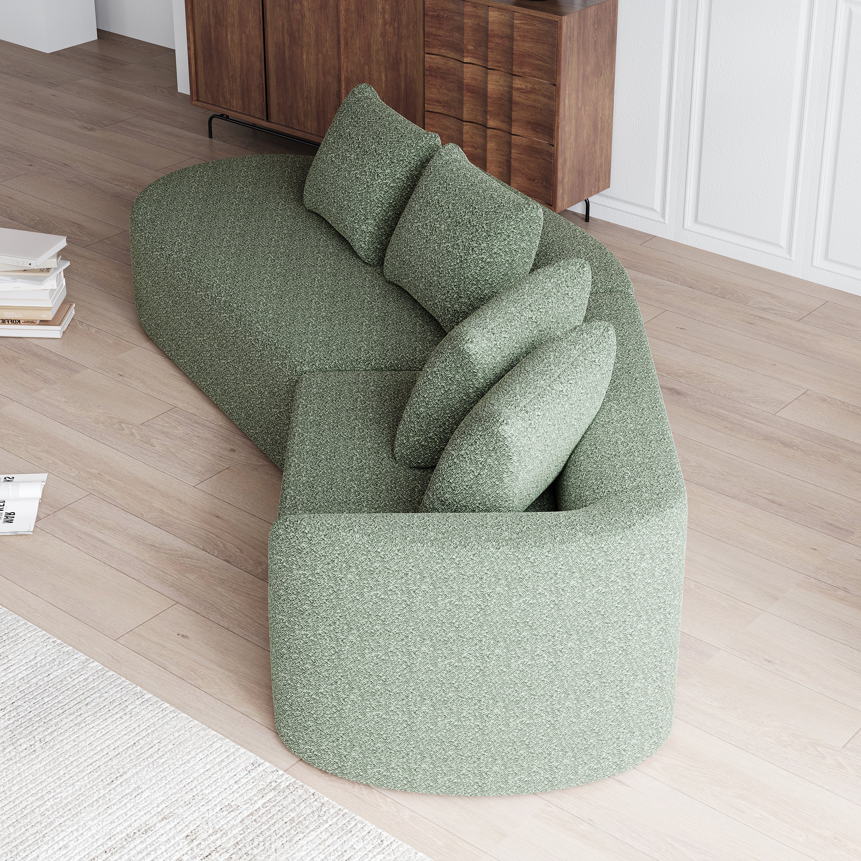 Modern Upholstered Oversized Sectional Sofa, 112-Inch Chenille 4-Seater Extra Deep & Wide Seat Curved Cloud Couch with 4 Throw Pillows, Free Combination Sofa Couch for Living Room,Bedroom