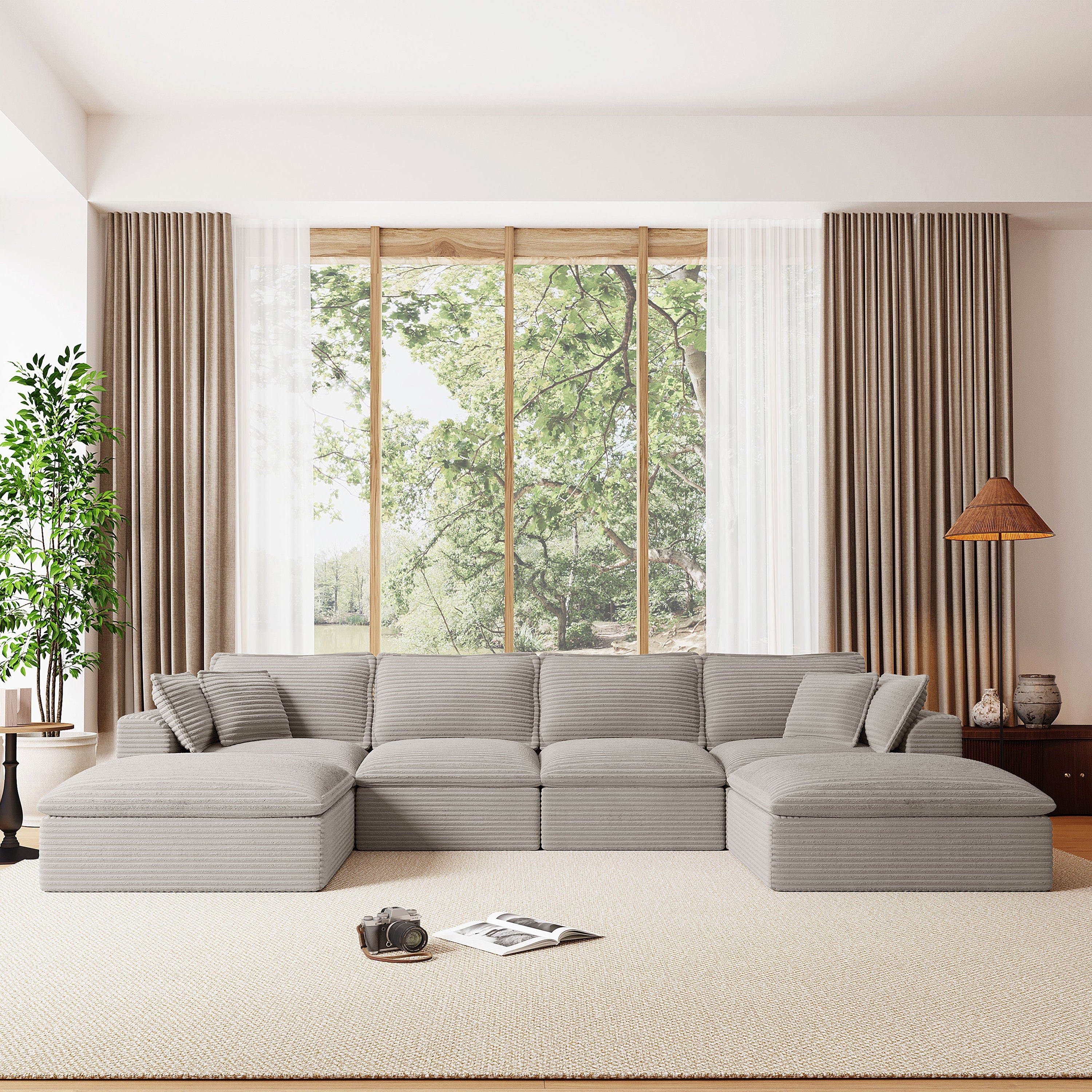 142*82' Fully Compressed Modular Sectional Sofa, U Shape with Ottomans, Luxury Corduroy with Extra Width&Depth Cloud Like Soft Cushion, No Assembly Required, for Living Room&Apartment,2 Colors
