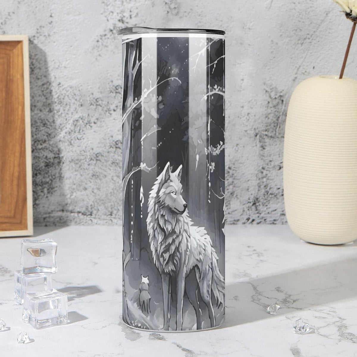 Ethereal Wolf in the Moonlight 20oz Stainless Steel Skinny Tumbler With Lid