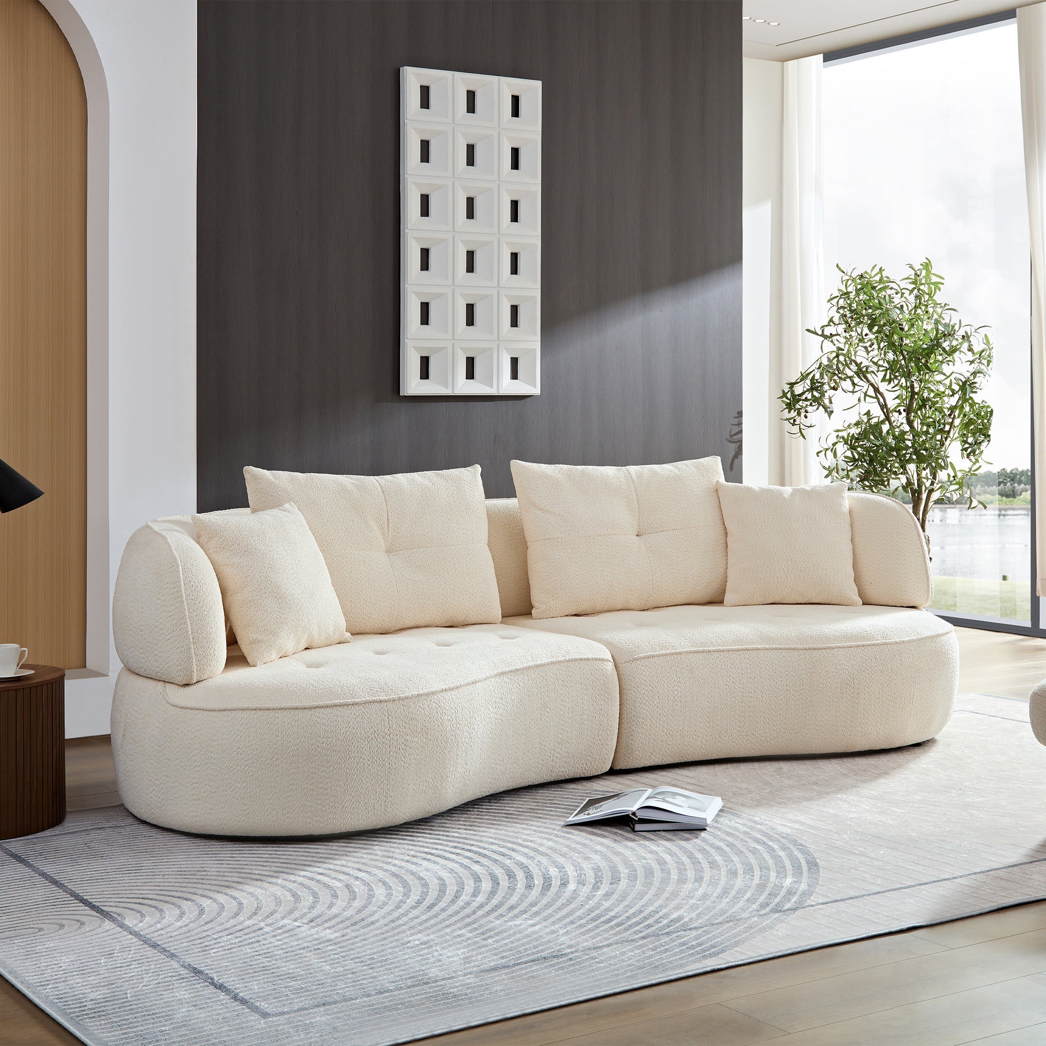 WKS7W 4-Seat Modular Sofa with Removable Pillows in White Durable Fabric and Solid Wood Frame