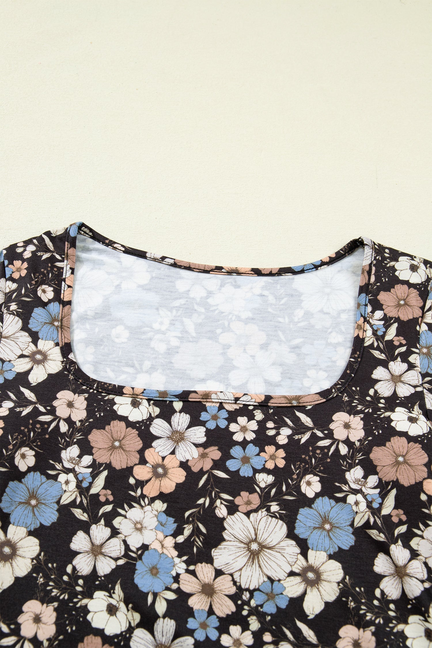 Leopard & Floral Square Neck Long Sleeve T-Shirt