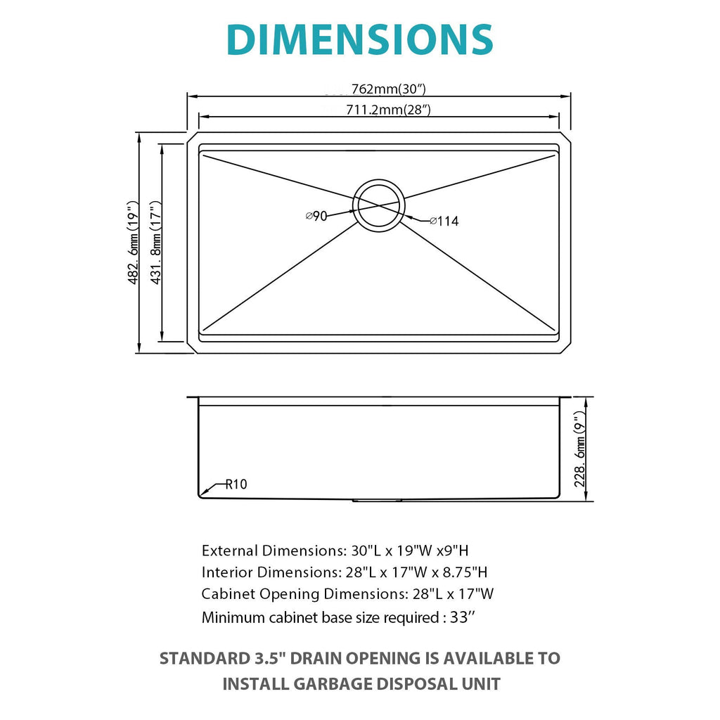 Undermount Workstation Kitchen Sink Stainless Steel Single Bowl