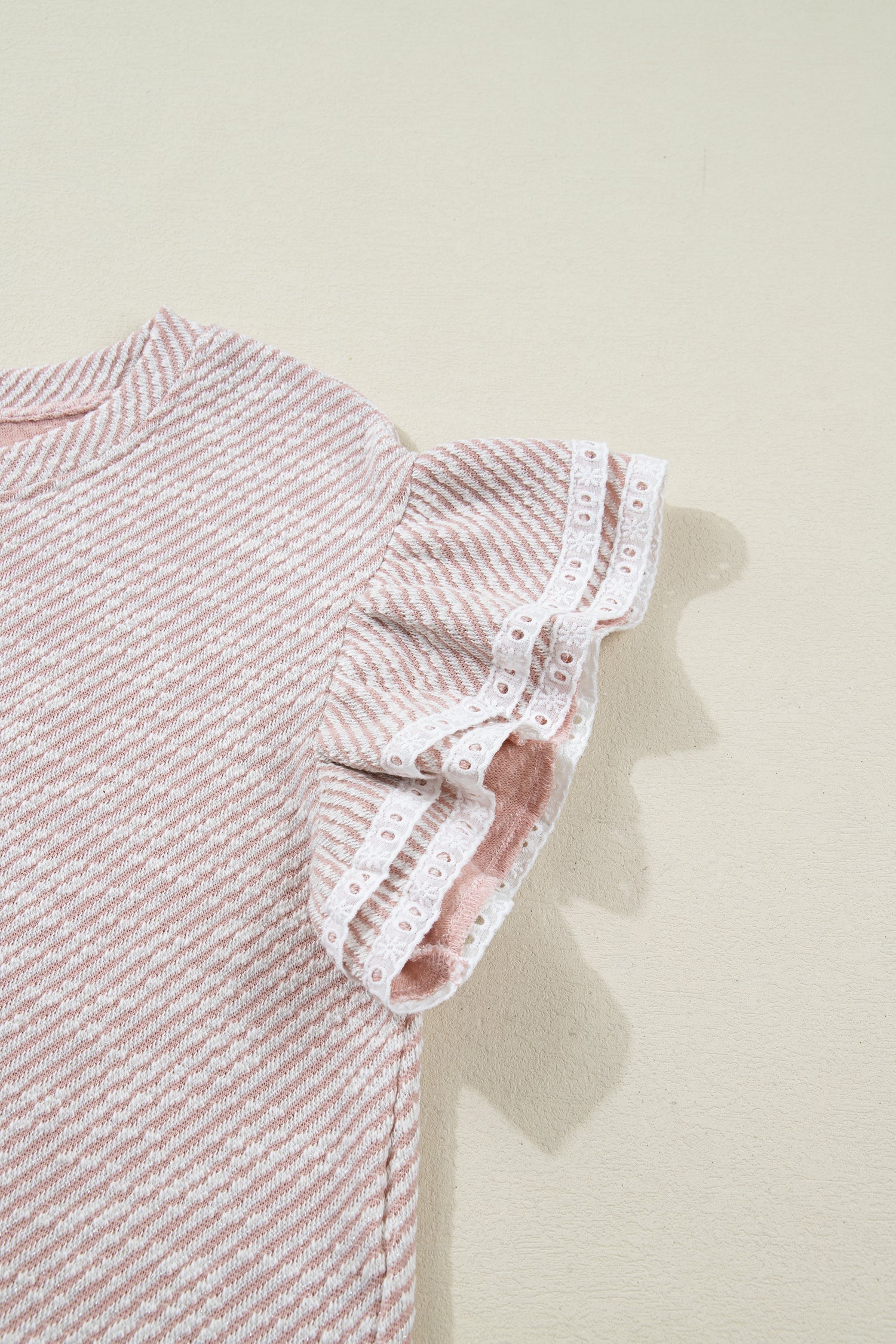 Twilled Lace Ruffle Short Sleeve Blouse