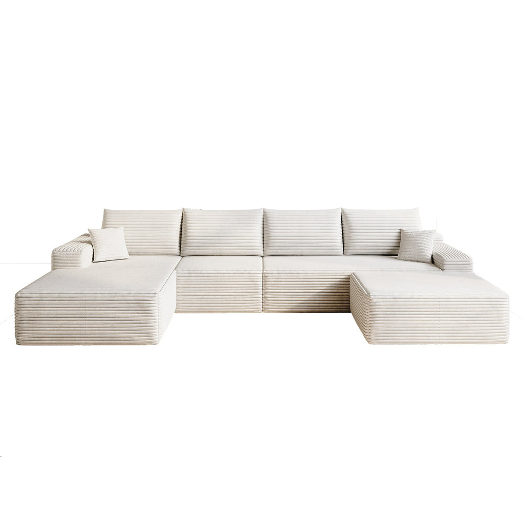 135' Cloud Sectional Sofa with 1 Ottoman,Modern Minimalist Upholstered Couches, Comfort U Shaped Sofa for Living Room,Deep Seat Corner Couch,No Assembly Required,Black (Plush Corduroy Fabric),White