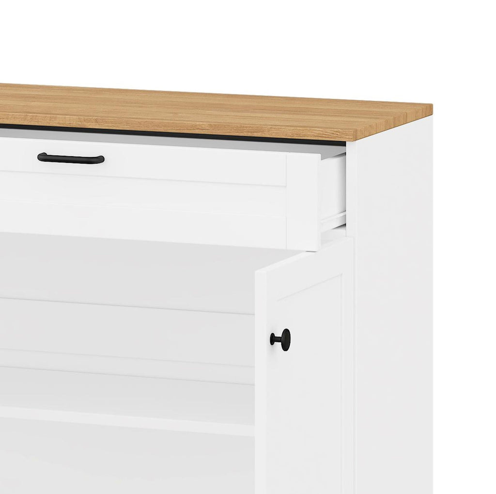 ON-TREND 3-Piece Farmhouse Entertainment Center with Storage Cabinet for TVs Up to 70', Mid-Century TV Stand with Bookshelf, Rustic Versatile Sideboard with Adjustable Shelves for Living Room, White