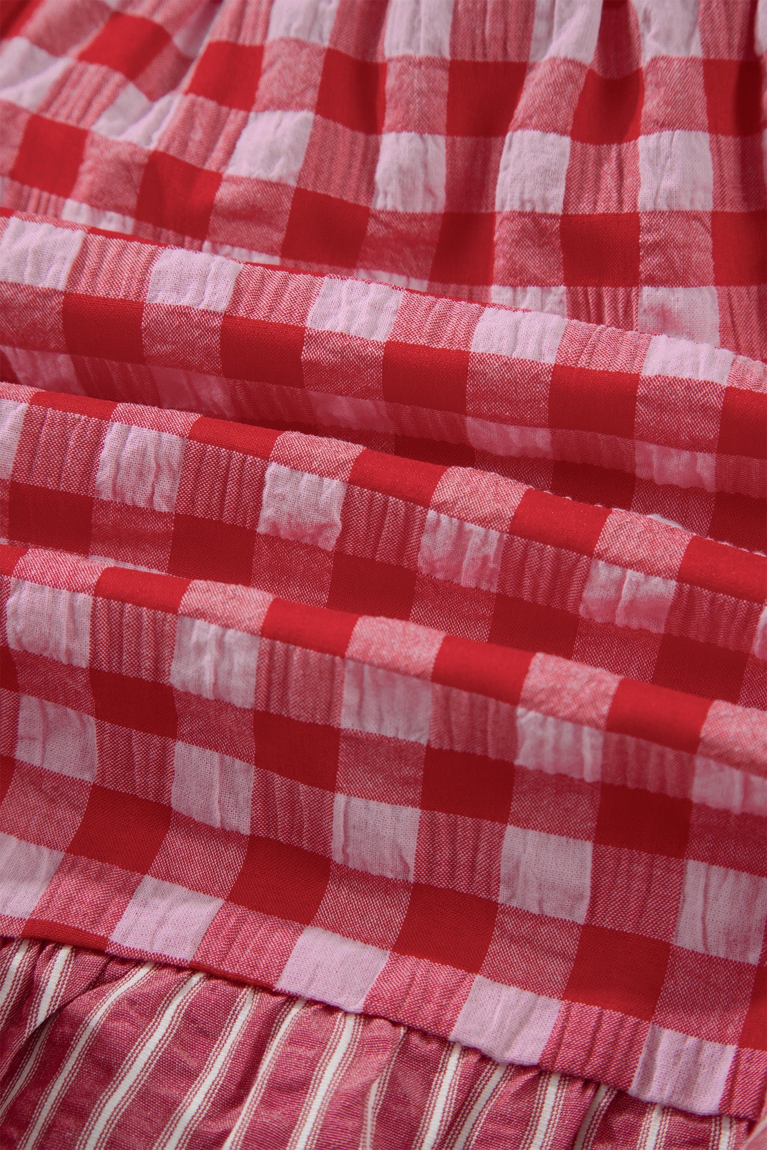 Gingham Ruffle Stripe Patchwork Lace Tie Shorts