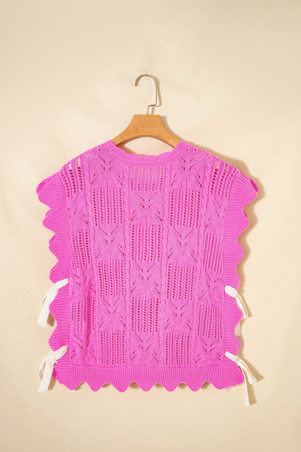Pointelle Knit Scallop Trim Short Sleeve Sweater