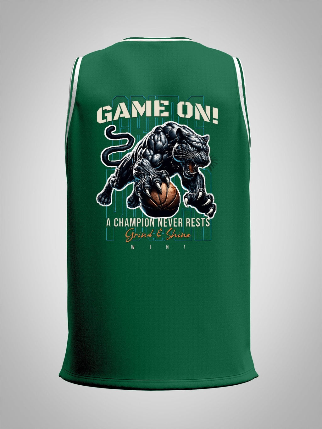 Game On! Grind & Shine Jaguar Green Basketball Jersey - Front & Back Printing