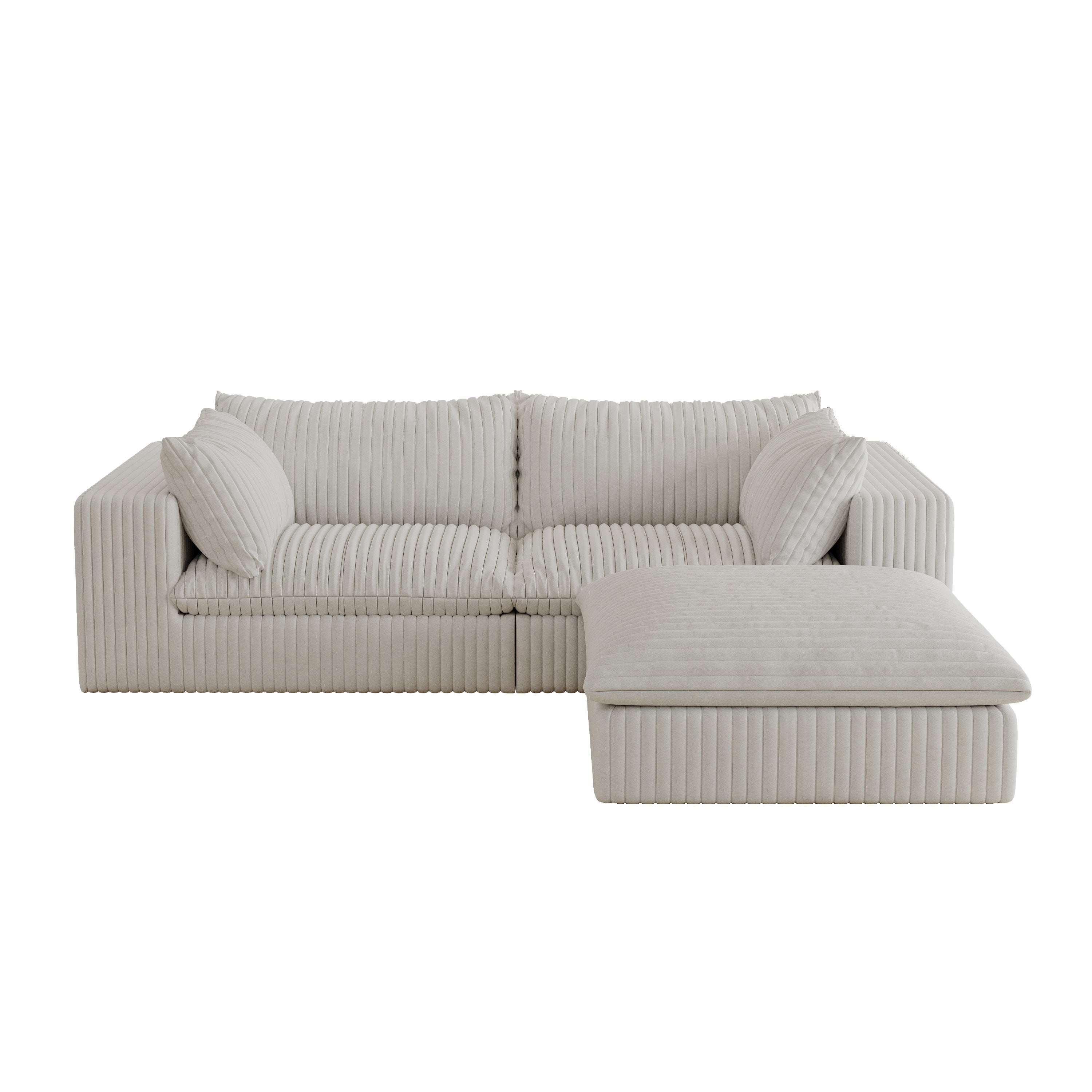 39.8' Cloud Sofa,Corduroy Fabric,Deep Seat Couches,Double-layer design,Removable  Cushion,No Assembly, DIY Combination for Living room, Bedroom,Conference room ,Apartment,White