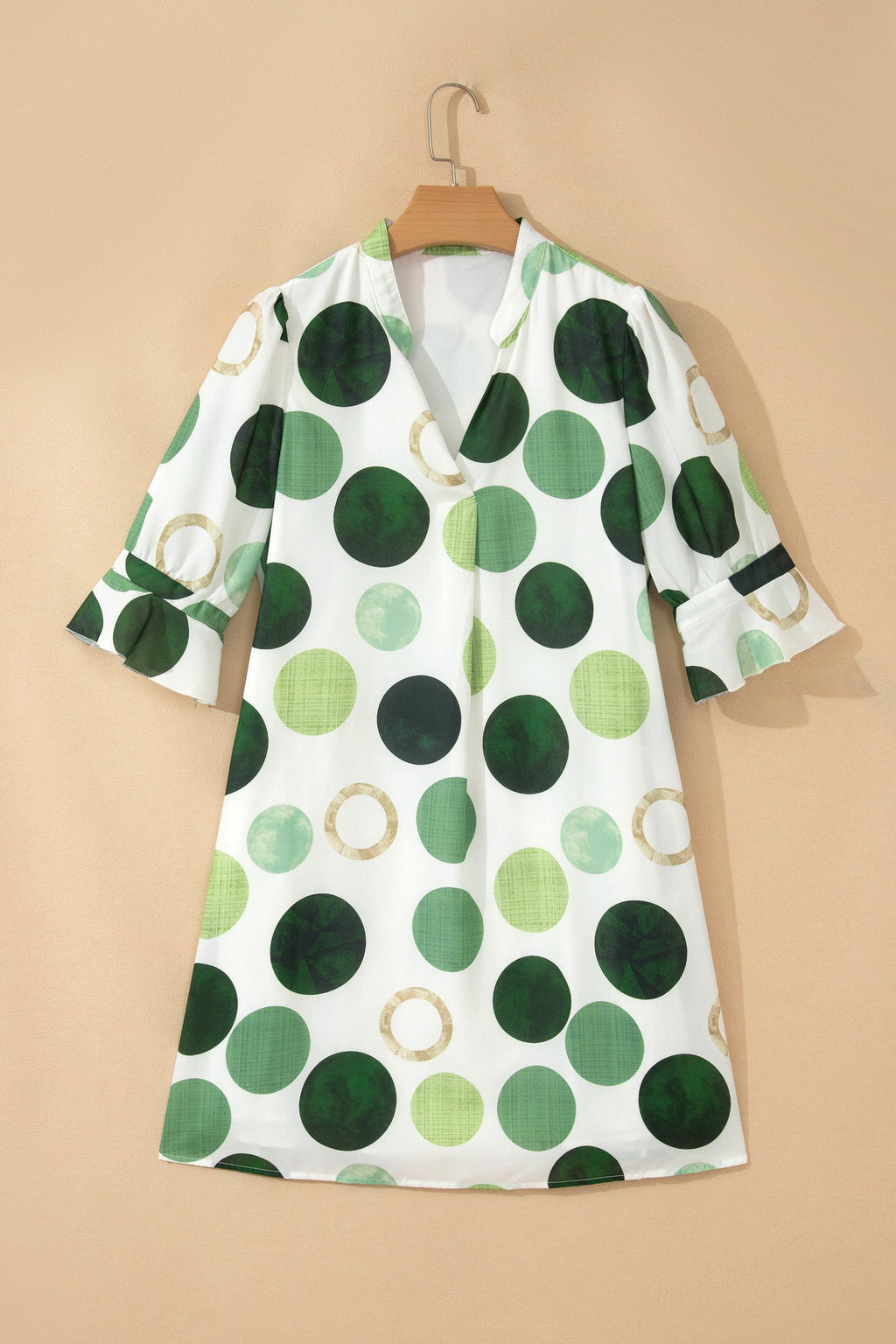 Polka Dot Flounced 3/4 Sleeve Mini Dress