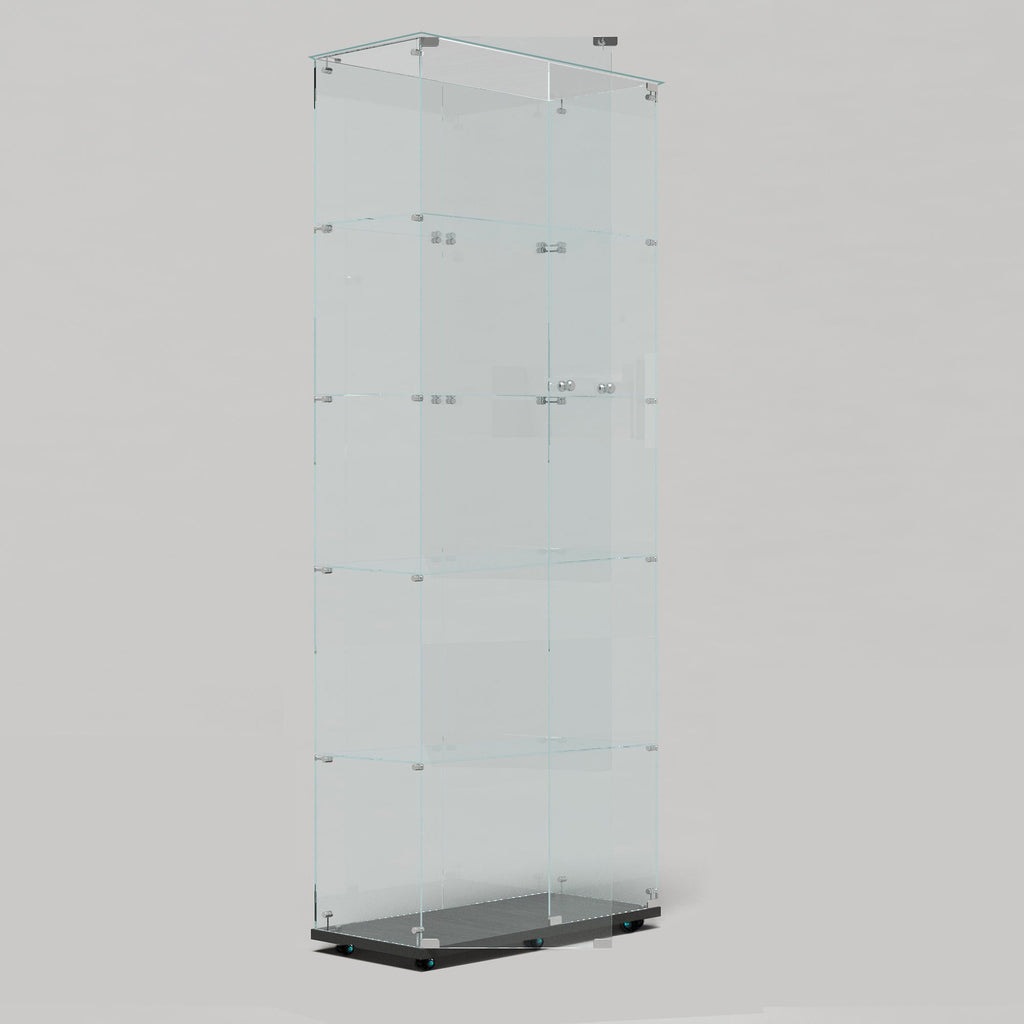Tempered Glass Display Cabinet, Wine Cabinet, Storage Cabinet, File Cabinet with Bluetooth LED Light Strips, Lock on Door, Tempered Glass Top, Casters at Bottom for Easy Movement, Color: Black