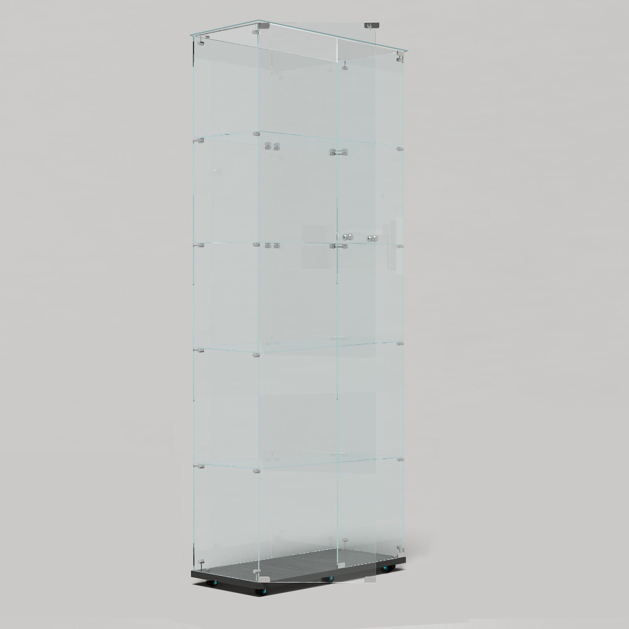 Tempered Glass Display Cabinet, Wine Cabinet, Storage Cabinet, File Cabinet with Bluetooth LED Light Strips, Lock on Door, Tempered Glass Top, Casters at Bottom for Easy Movement, Color: Black