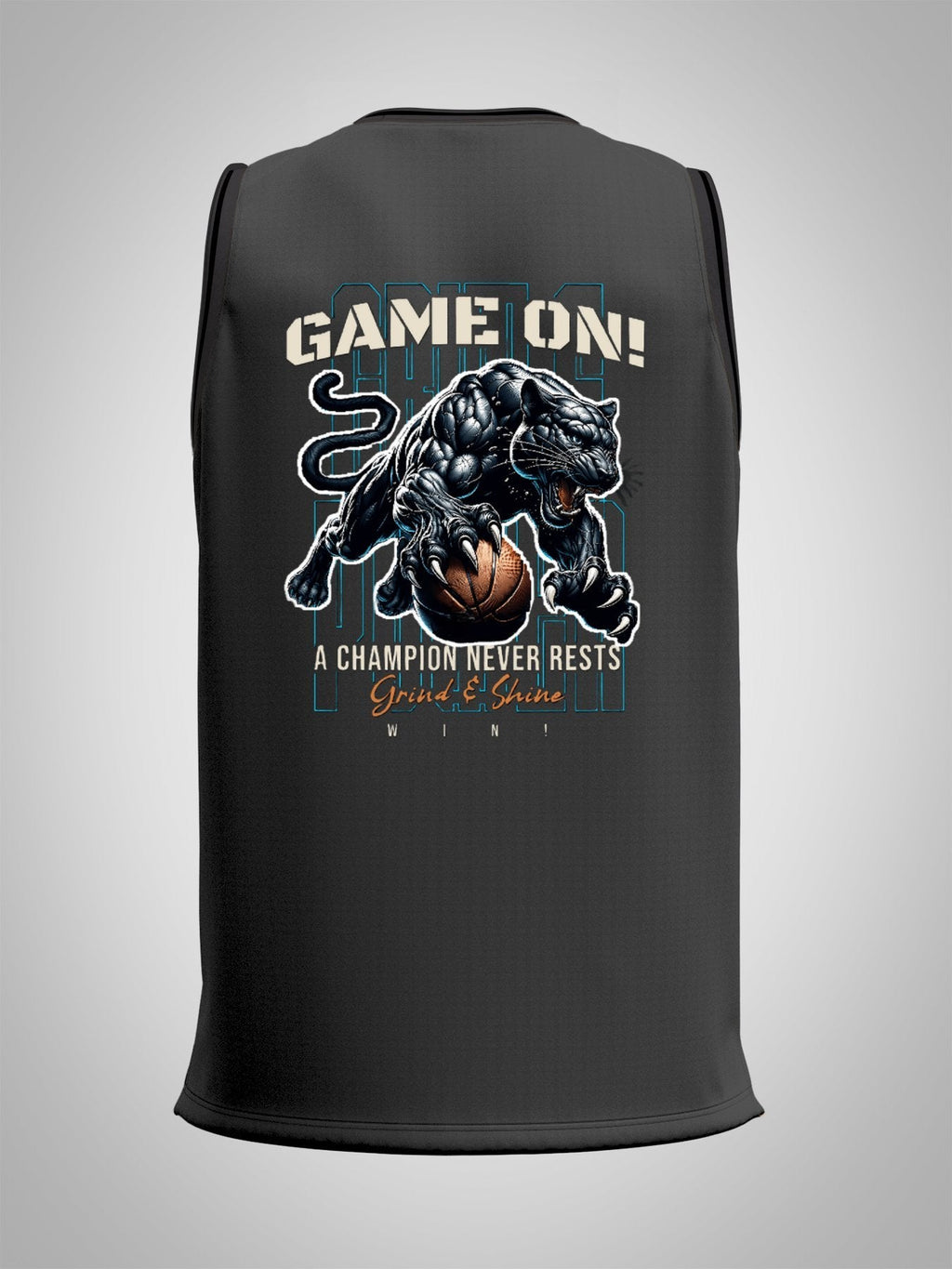 Game On! Grind & Shine Jaguar Dark Grey Basketball Jersey - Front & Back Printing