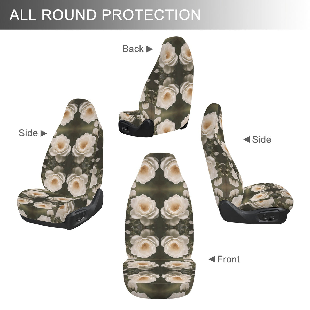 White Roses Car Seat Covers (Set of 2) | Ships from USA