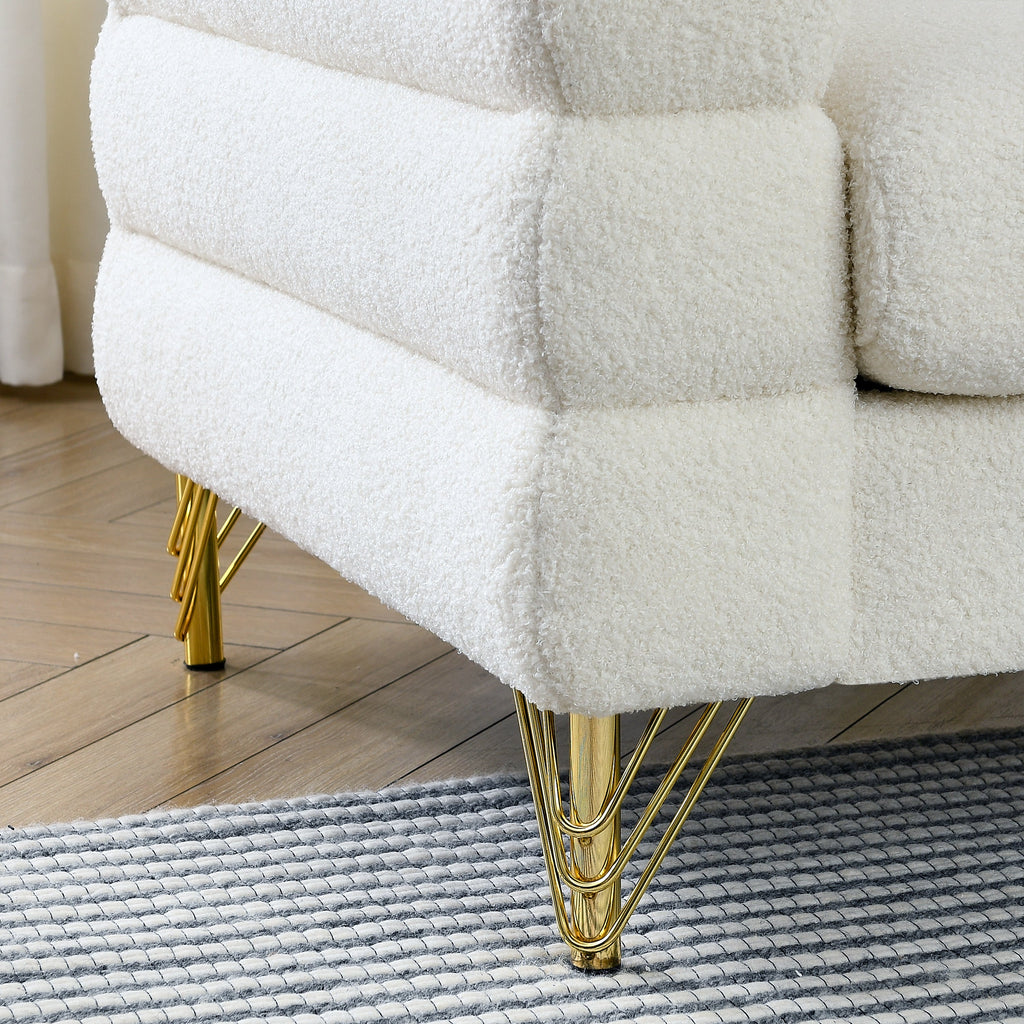 60Inch Oversized 2 Seater Sectional Sofa, Living Room Comfort Fabric Sectional Sofa-Deep Seating Sectional Sofa, Soft Sitting with 2 Pillows for Living Room, Bedroom  White teddy(Ivory)(W834S00029)