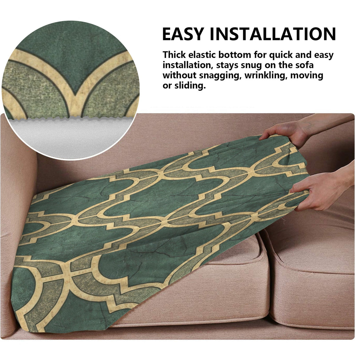Christmas Green with Gold Trim Sofa Cushion Slip Covers (Pack of 3)