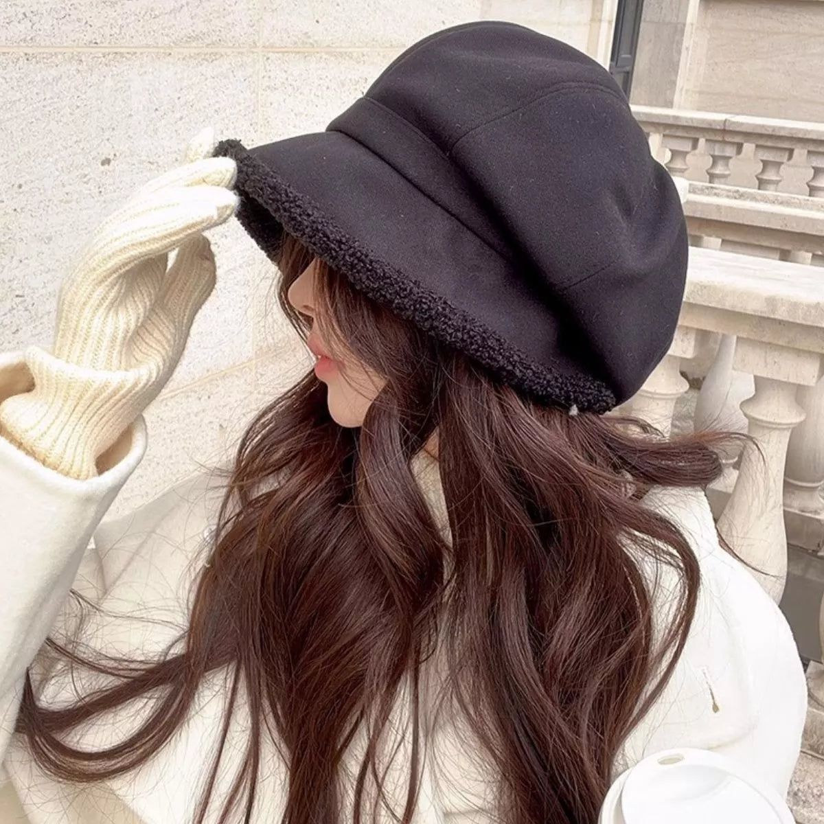 Plush Trim Baker Boy Hat
