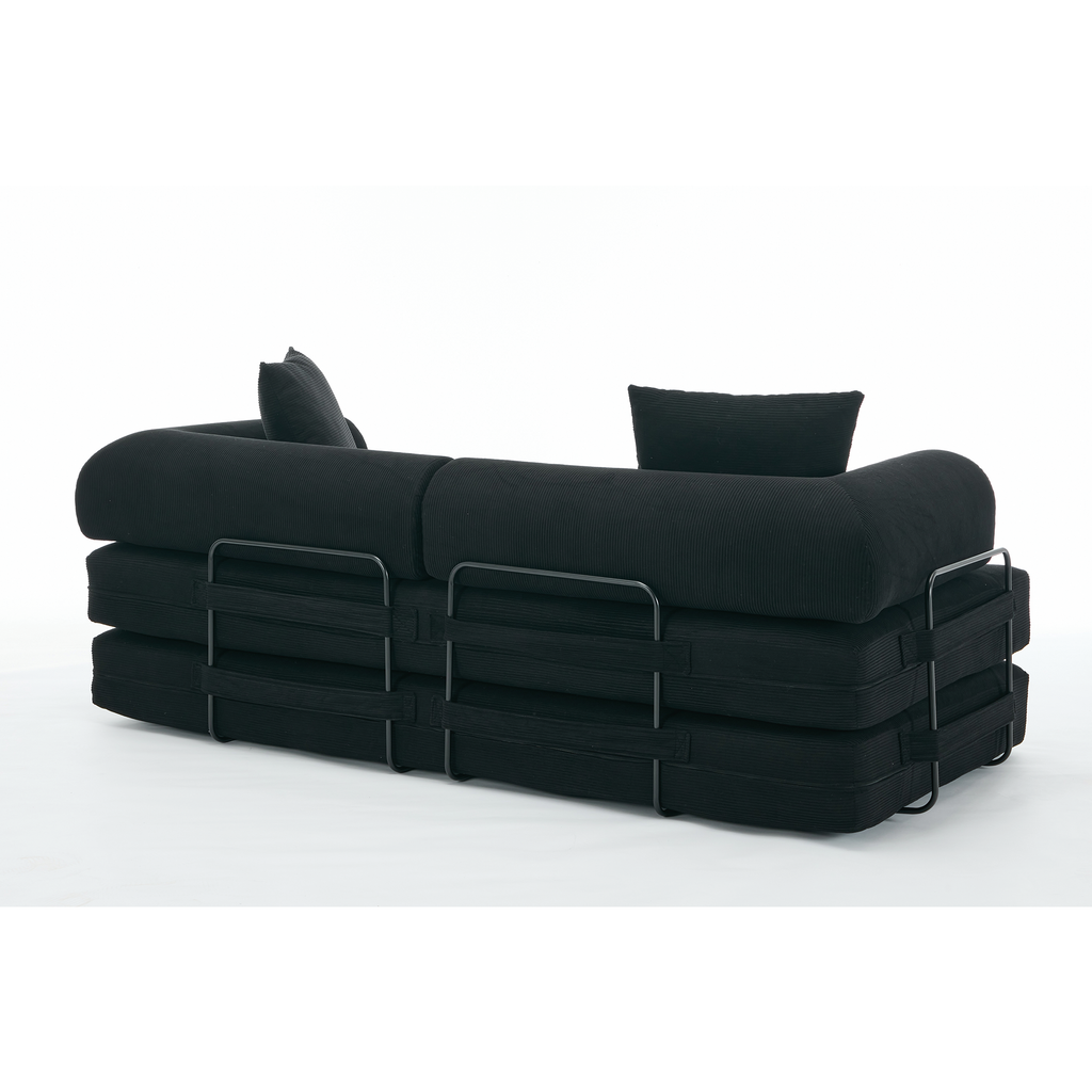 [NEW ARRIVED] [VIDEO PROVIDED] 78.5' Folding Convertible Out Sleeper Sofa Bed,4-in-1 DIY Combination Convertible Sofa,3 seat, Folding  Sofa, King Size , Bedroom,Apartment,Corduroy,Black