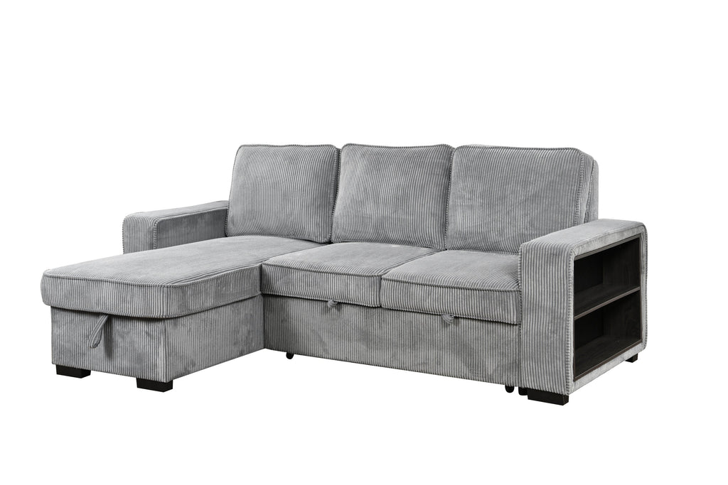 Modern Sofa L-Shaped Sectional Sofa Pull Out SofaBed Convertible Sleeper Sofa Bed with Storage Chaise & USB Port & Cup Holder for Living Room - Light Gray