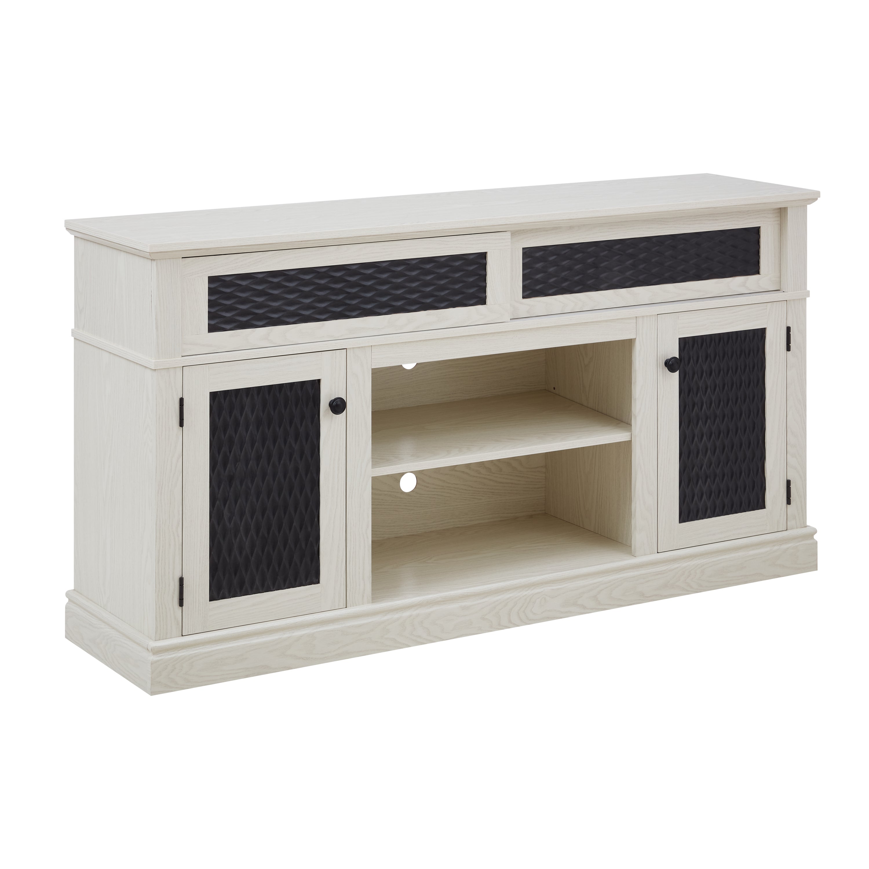 Embossed Pattern TV Stand, TV and Media Console with Open and Closed Storage Space and sliding door for Living Room & Bedroom,White, 58.27'W*15.35'W*31.7H