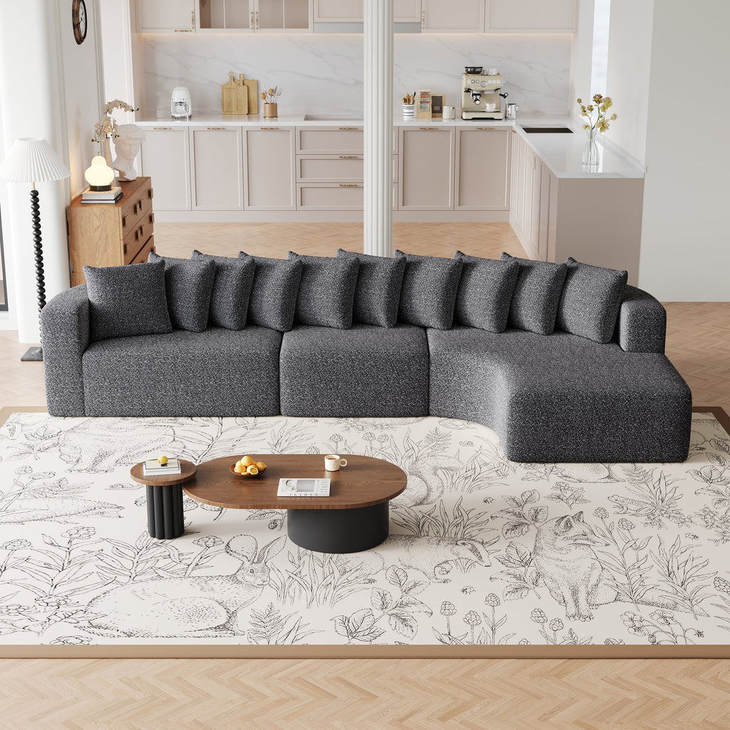131.1-inch Chenille Sectional Sofa Set, Modern Cloud-Shaped Curved Sofa, Includes 10 Pillows, Living Room Fabric Corner Sofa, L-Shaped Modular Sofa (Right Chaise)