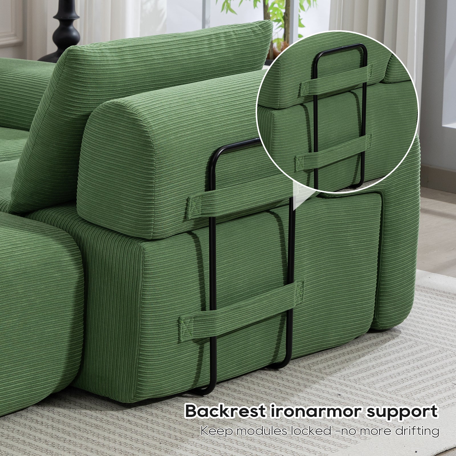 L-Shaped Sectional Couches for Living Room with Memory Foam & Steel Frame - No Assembly Convertible Sofa Bed, Corduroy Fabric Compression Sofa, Modular Couch for Apartments,Bedrooms,Home Theate,Green