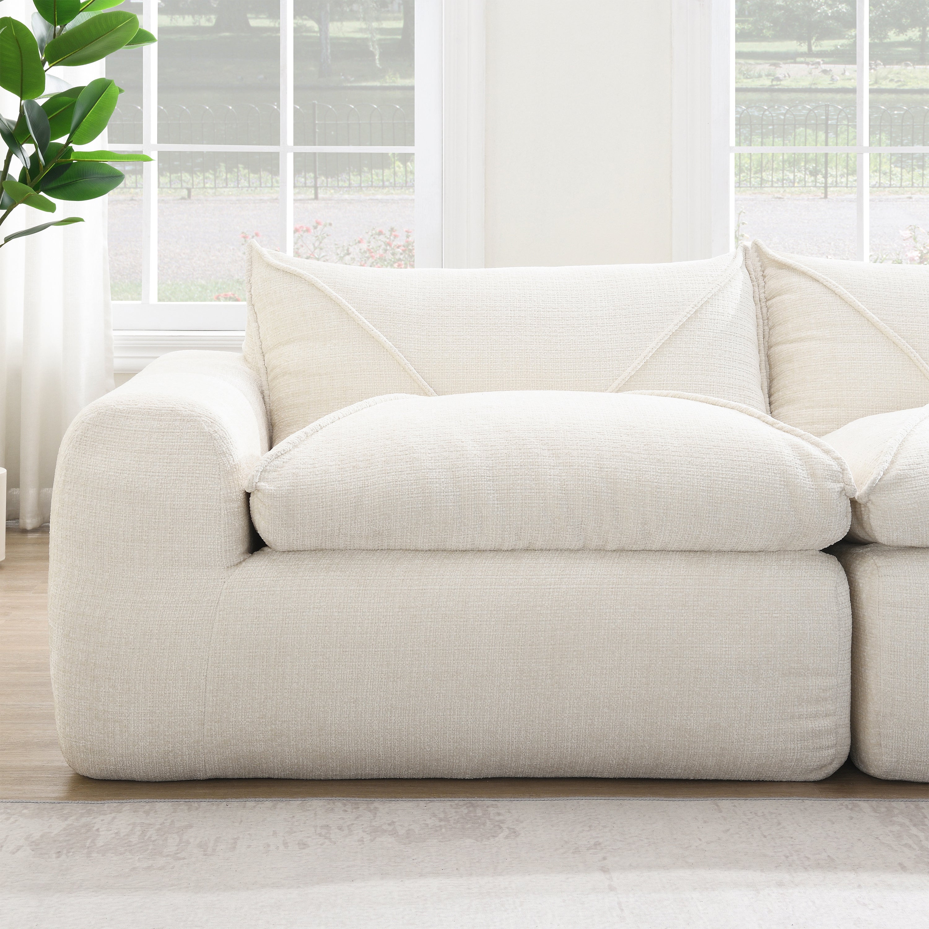 [VIDEO Provided] 116'' Fully Compressed Sofa with High Density Foam, No Assembly Required, Legless Design without Frame, Integrated Backrest and Seat Cushion, Free Combination, Particle Chenille