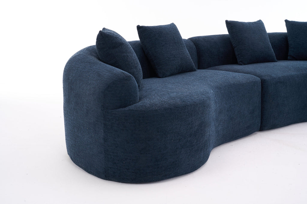 Compression Sponge Sofa Blue Curved Modular Sectional, 30D High-Density Chenille Sleeper Couch for Apartment, Living Room,110'L