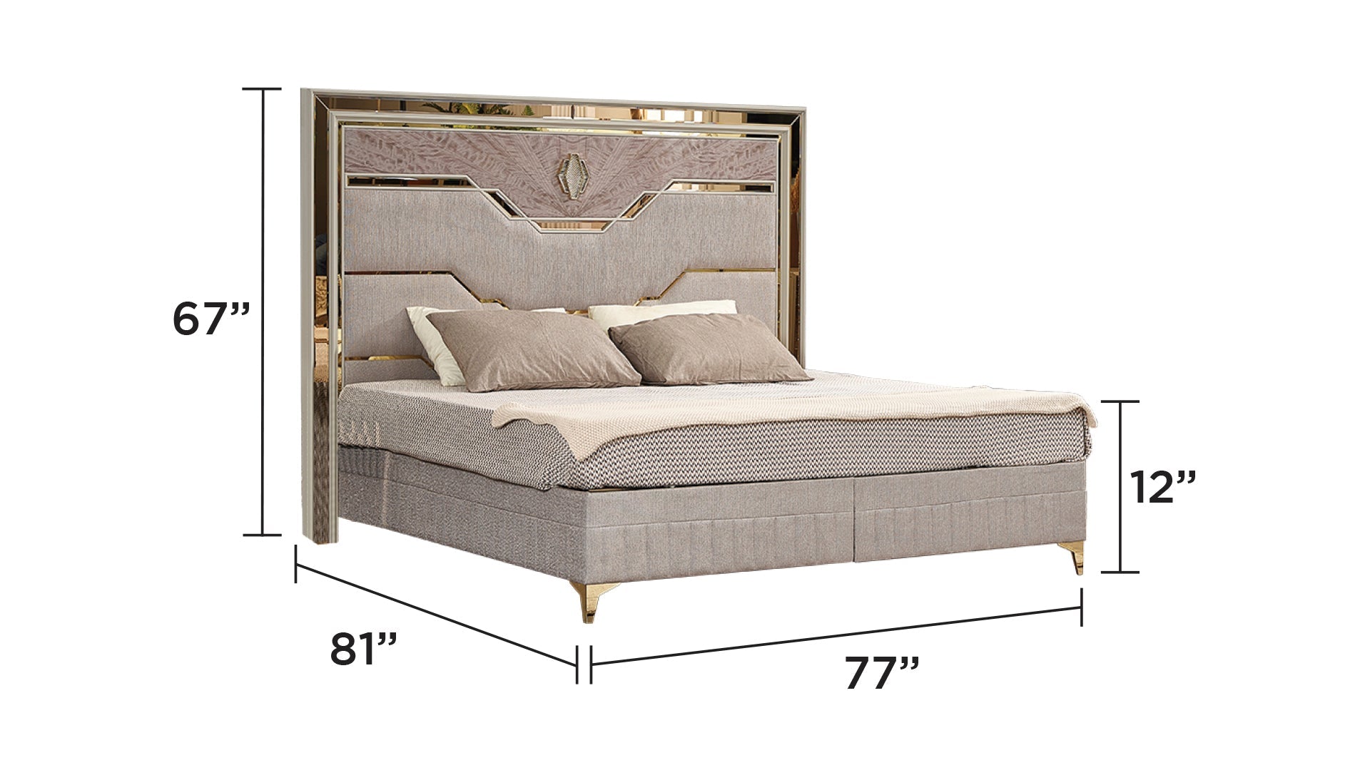 Omari Modern Style 4 Pc King Upholstered Bedroom Set Made with Wood and Gold Accents in Beige (CA Inventory)