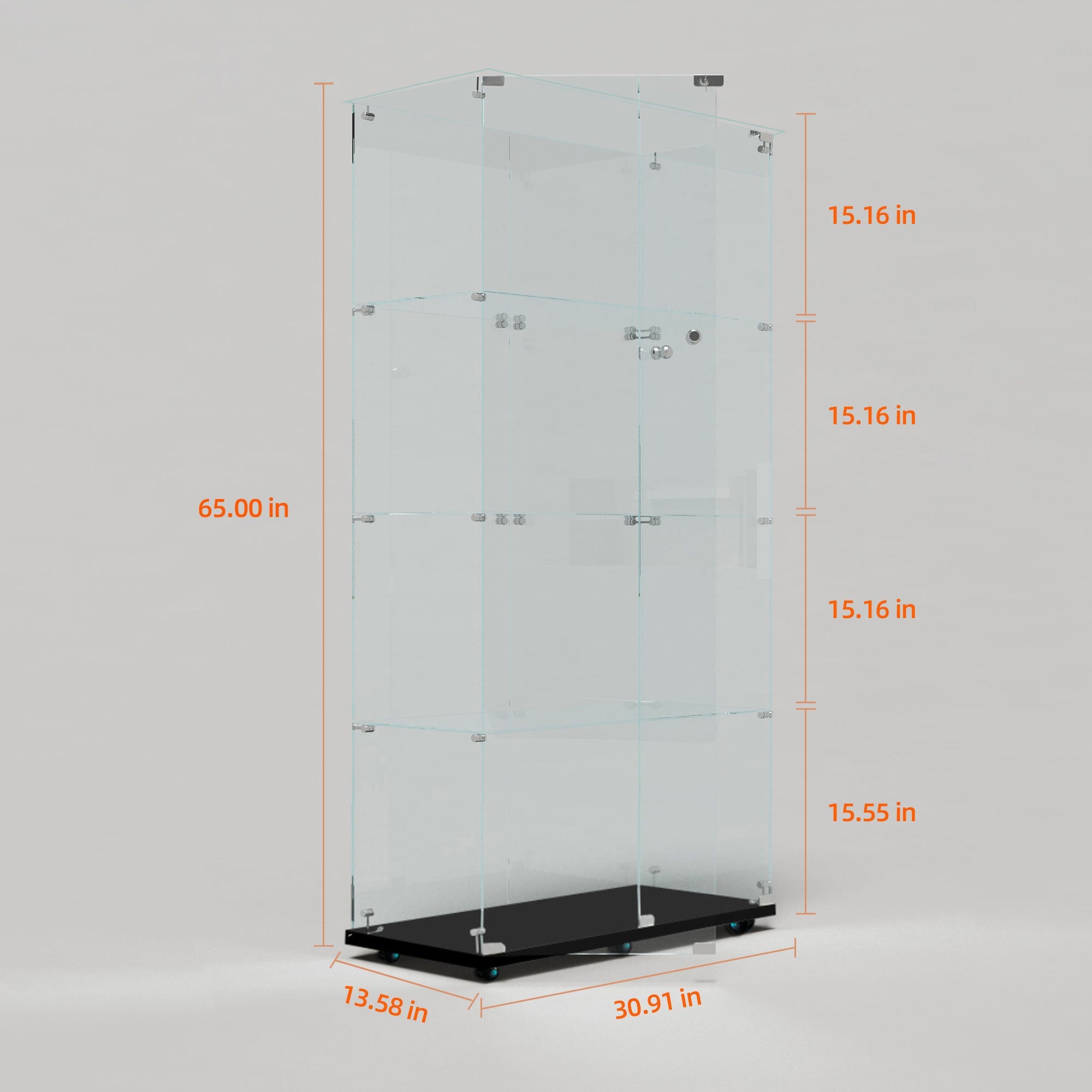 Tempered glass display cabinet,wine cabinet, storage cabinet,file cabinet,with Bluetooth LED strip,can be controlled by remote control or mobile APP,swivel casters,can be placed anywhere, color:black
