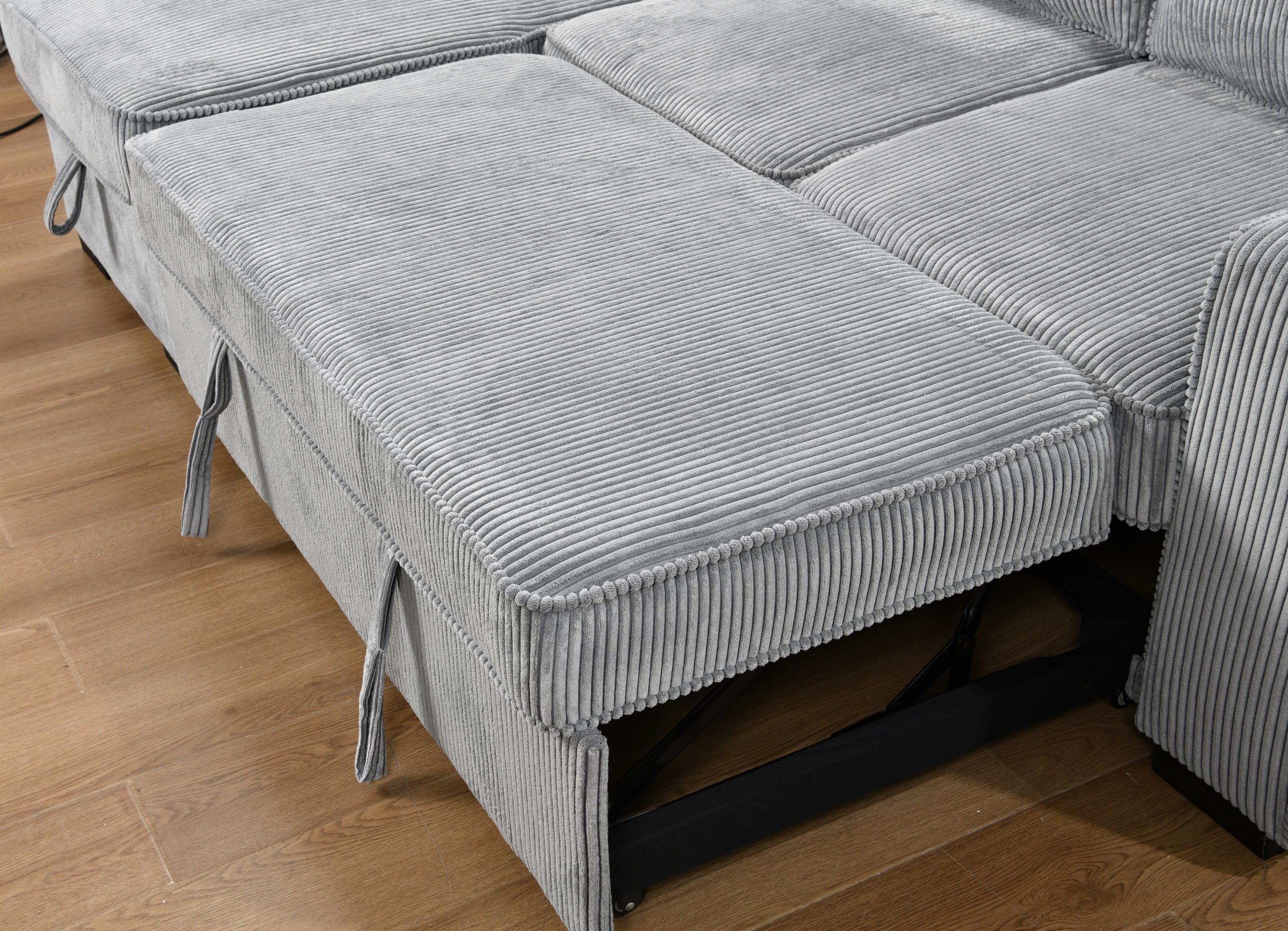 Modern Sofa L-Shaped Sectional Sofa Pull Out SofaBed Convertible Sleeper Sofa Bed with Storage Chaise & USB Port & Cup Holder for Living Room - Light Gray