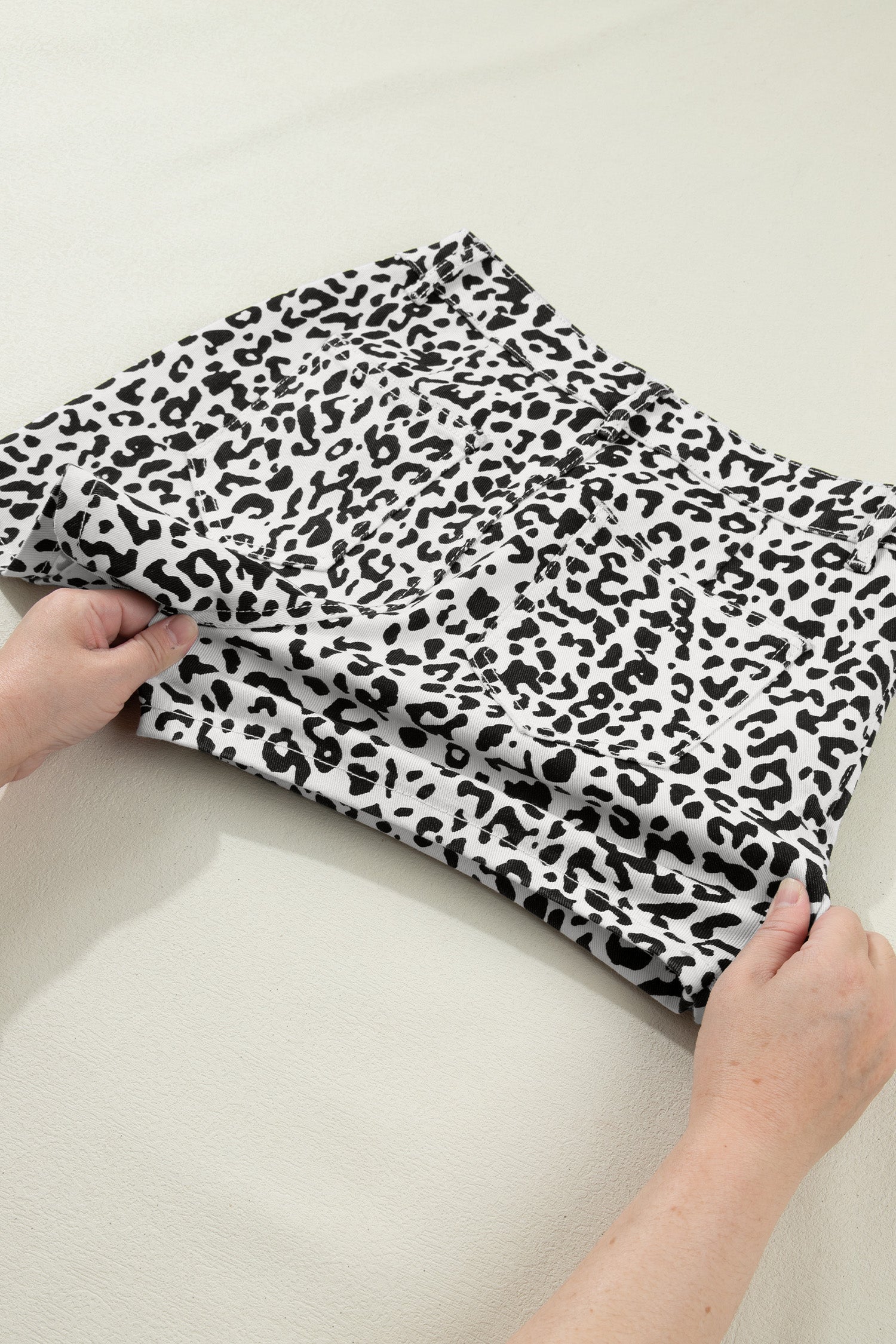 Leopard Denim Buttoned Overlap Shorts