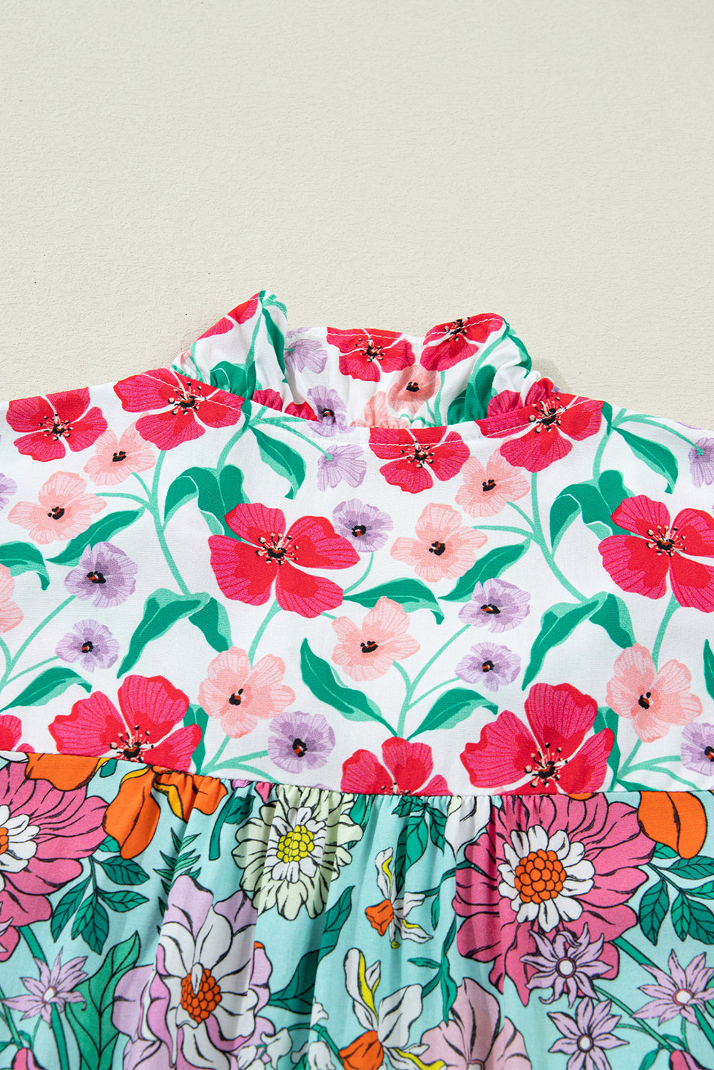 Floral Flutter Sleeve Split Neck Buttoned Blouse