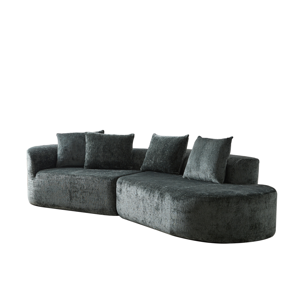 Modern Upholstered Oversized Sectional Sofa, 114-Inch Chenille 4-Seater Extra Deep & Wide Seat Curved Cloud Couch with 4 Throw Pillows, Free Combination Sofa Couch for Living Room,Bedroom
