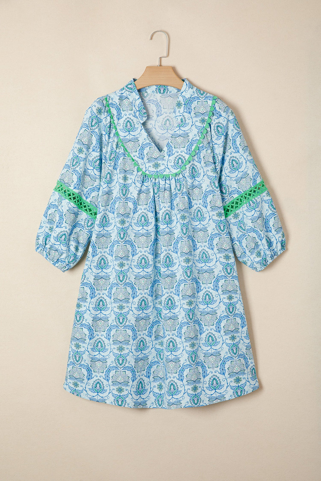 Paisley Patchwork Contrast Bracelet Sleeve Mini Dress