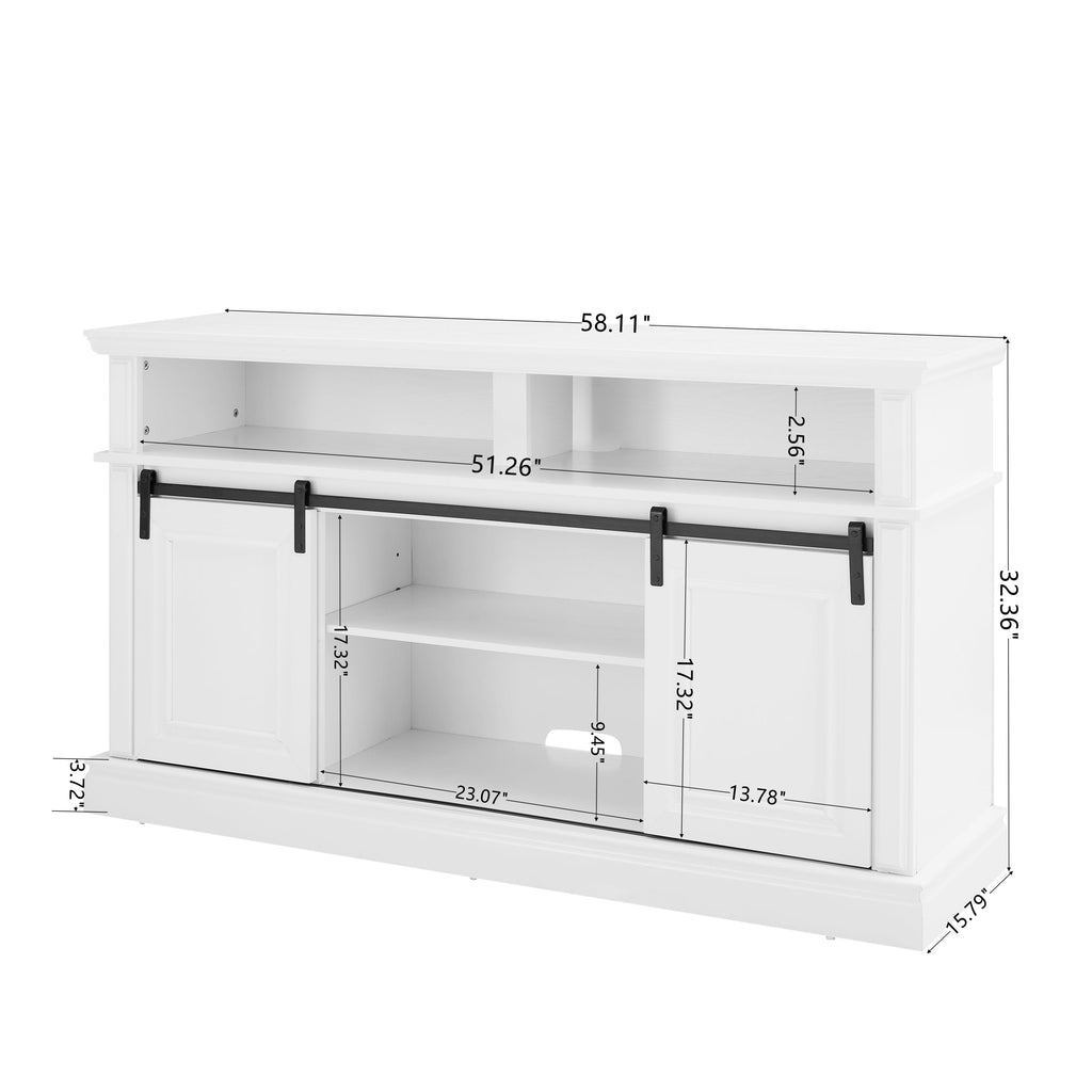 Media Console Table with Storage Cabinet, Mid Century Modern TV Console with 23' Fireplace Insert, Multipurpose Sliding Door TV Cabinet  Large Storage Space, 58.11'W*15.79'D*32.36'H Antique White