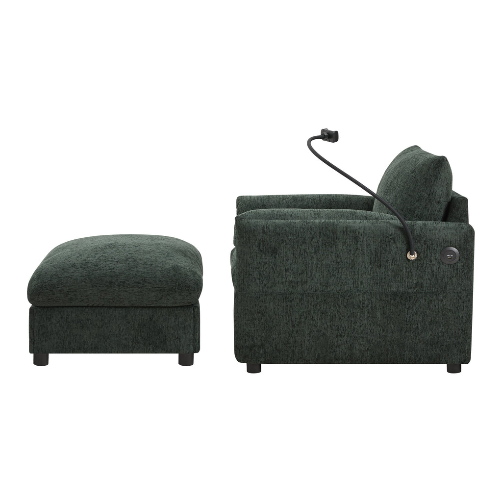 38' Single Sofa with Storage Ottoman, Adjustable Phone Holder, USB Charger, Side Storage Pockets, Pillow-Like Armrests, Wide Seat Chaise Lounge for Living Room&Apartment, Chenille, 4 Colors