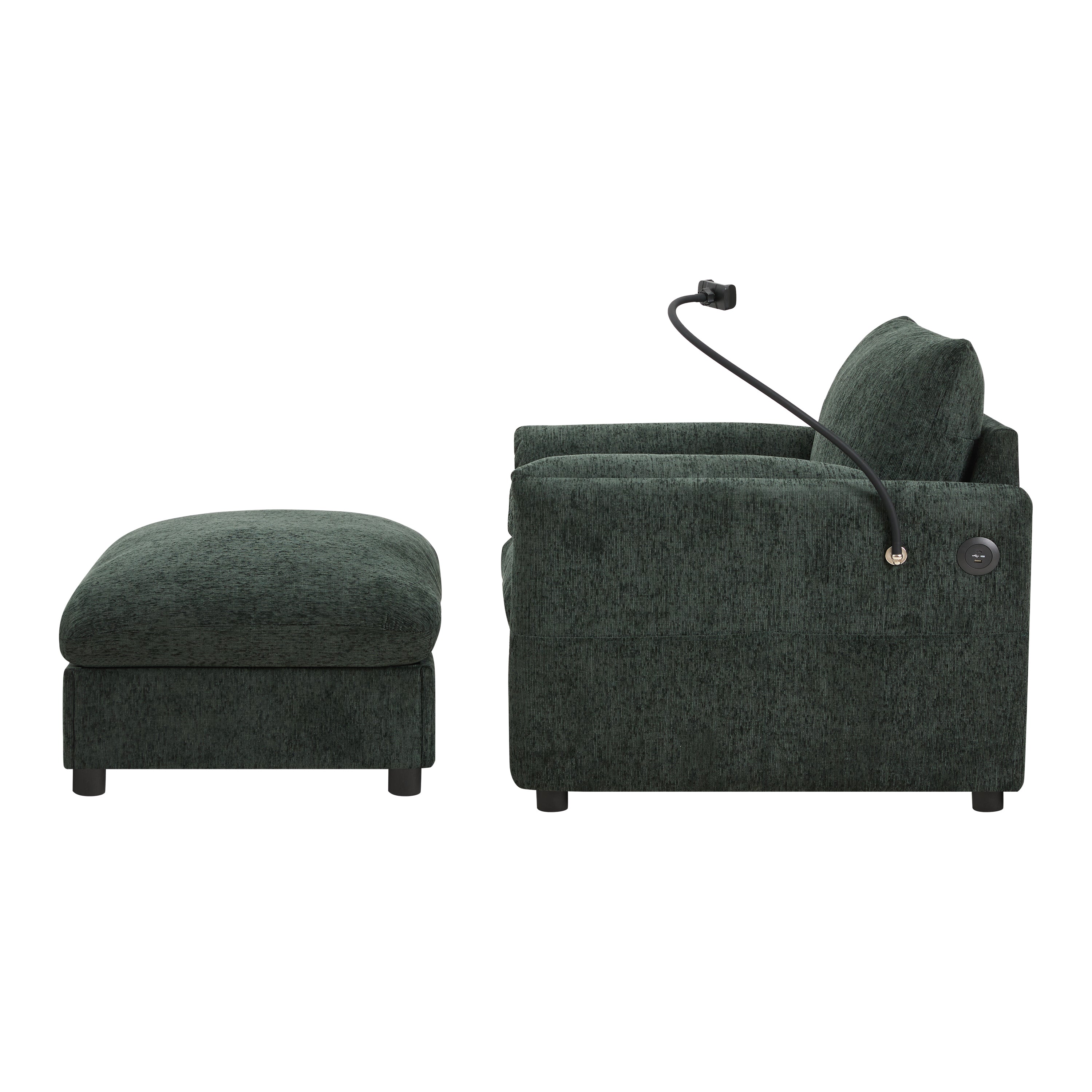 38' Single Sofa with Storage Ottoman, Adjustable Phone Holder, USB Charger, Side Storage Pockets, Pillow-Like Armrests, Wide Seat Chaise Lounge for Living Room&Apartment, Chenille, 4 Colors