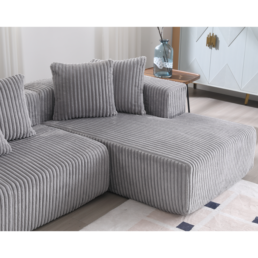 [NEW ARRIVED] [VIDEO PROVIDED]133.45'' Modular Sectional Couch, U-shaped sofa , Chaise Lounge, Striped fabric,Upholstered 4 Seater Couch for Living Room, Free Combination Sofa (Corduroy), Gray