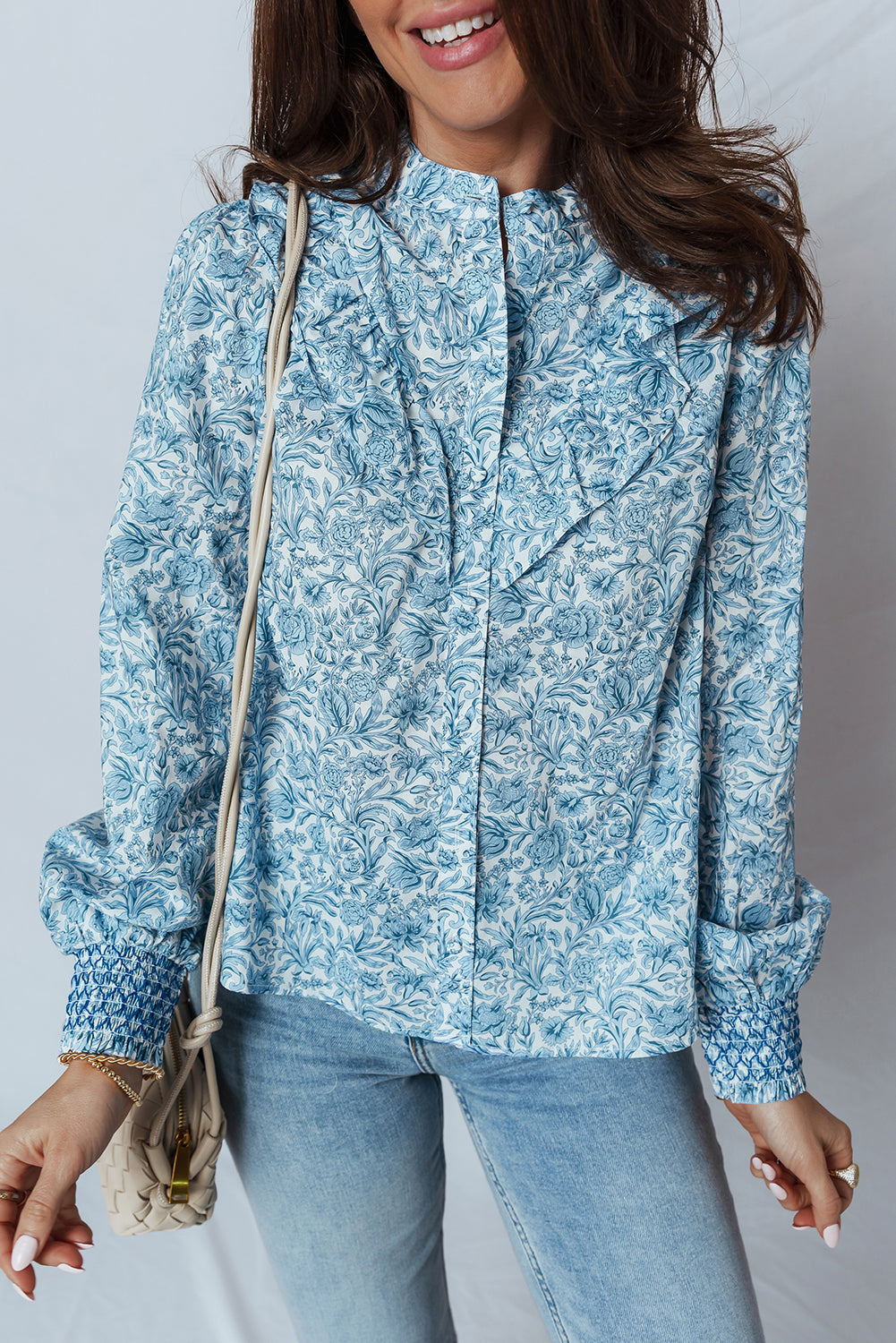 Floral Puff Sleeve Button-Up Shirt