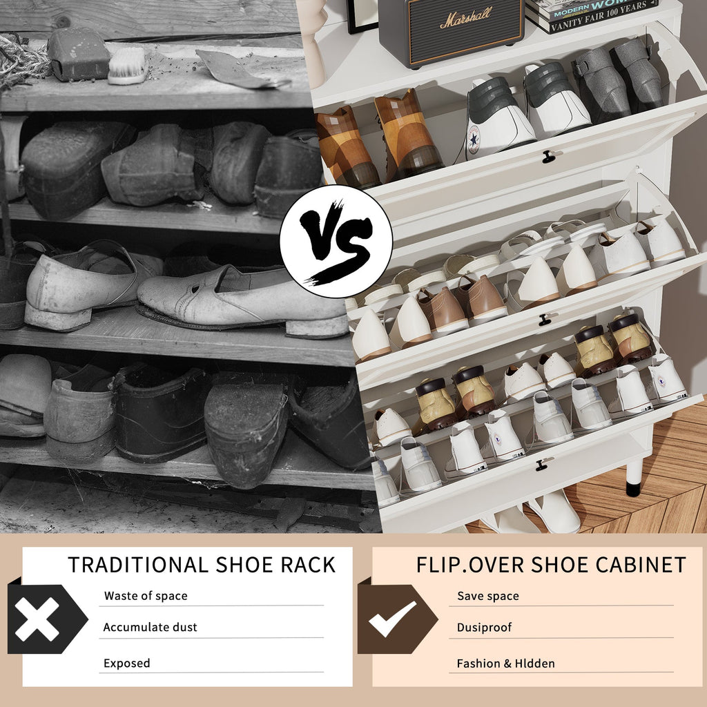 Shoes Storage Cabinet for Entryway,Narrow Shoe Rack Cabinet,Shoe Cabinet with 3 Flip Drawers, Freestanding Shoe Organizer with Legs,Slim entry storage manager with large storage capacity