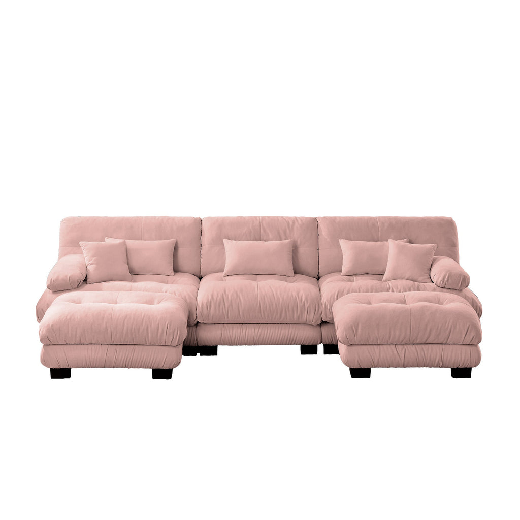 Luxury Modular Sectional Sofa Couch - Oversized U Shaped Cloud Couch for Living Room,Deep Seat Sofa Couch with 2 Ottomans ,Chenille Pink